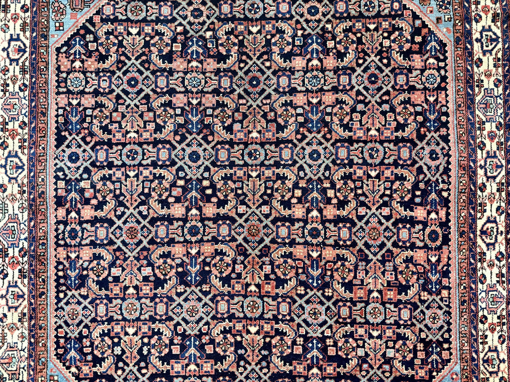 Antique Persian Rug 5 x 6.7, Navy Blue & Ivory, Handmade Persian Wool Carpet, Hamadan Angelas Rug