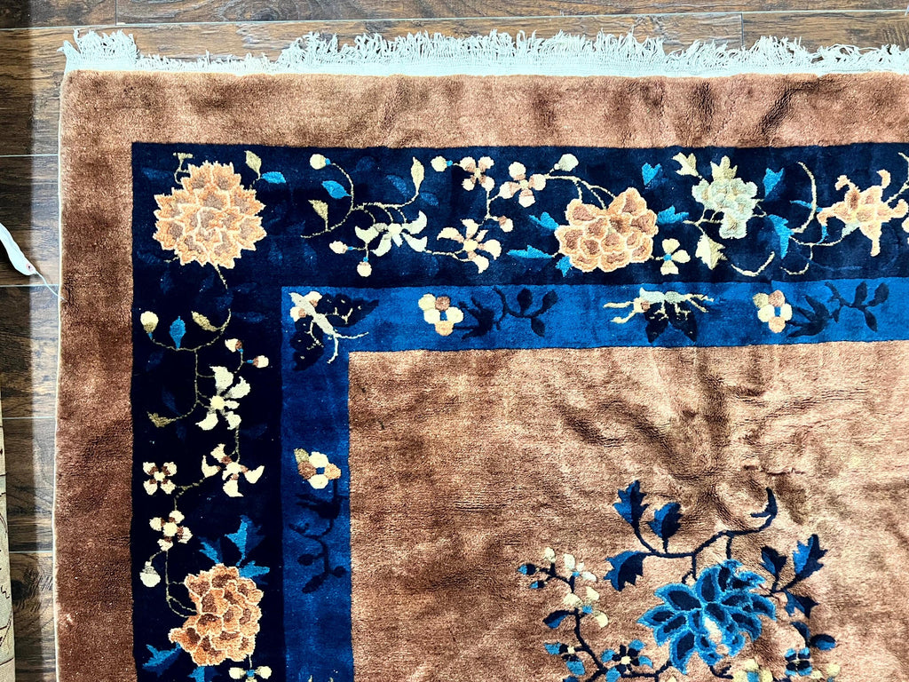 Antique Chinese Wool Rug 9x12, Large Peking Carpet, Handmade, Nichols Rug