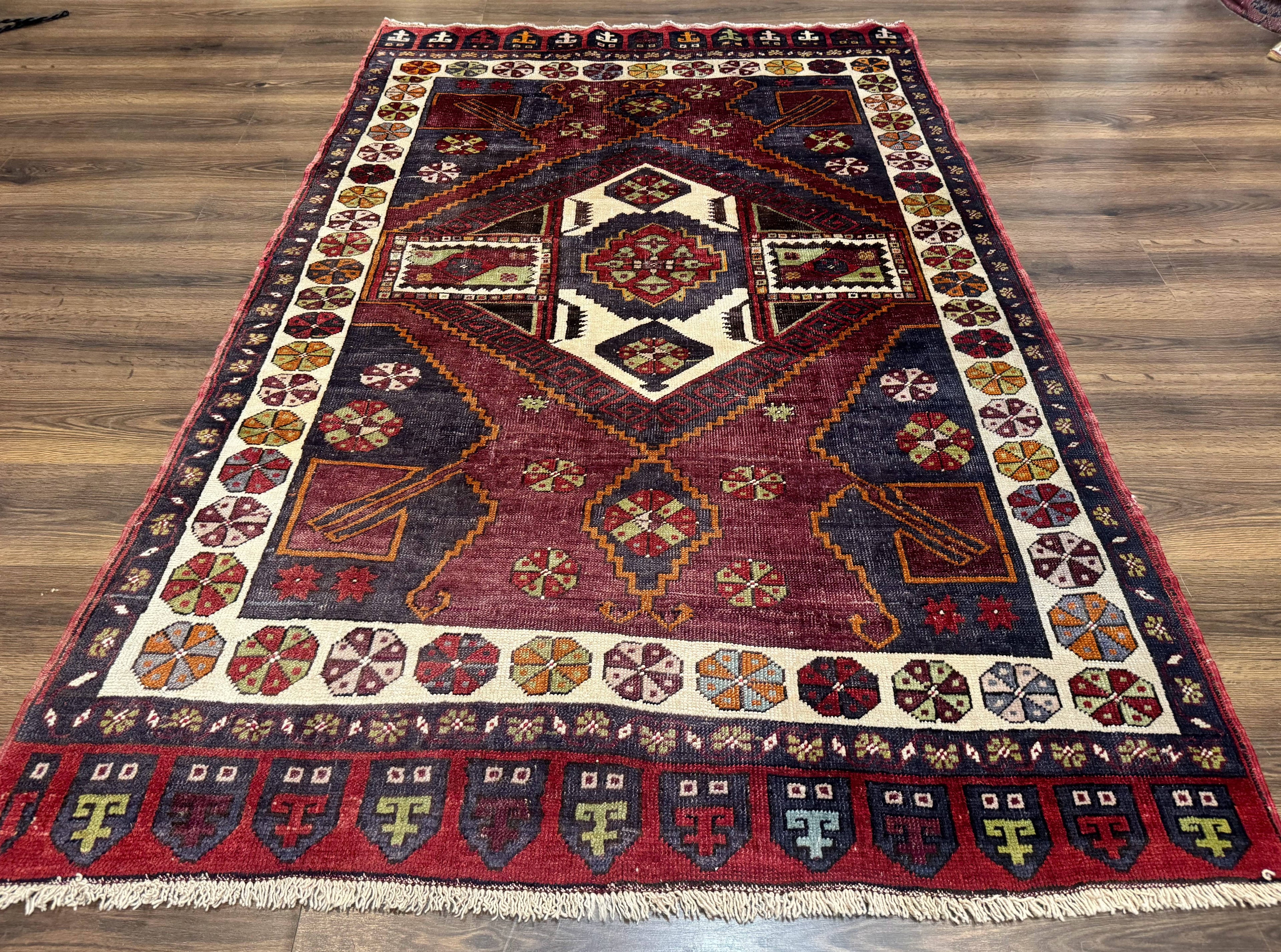 Turkish Kazak Rug 5x7, Geometric