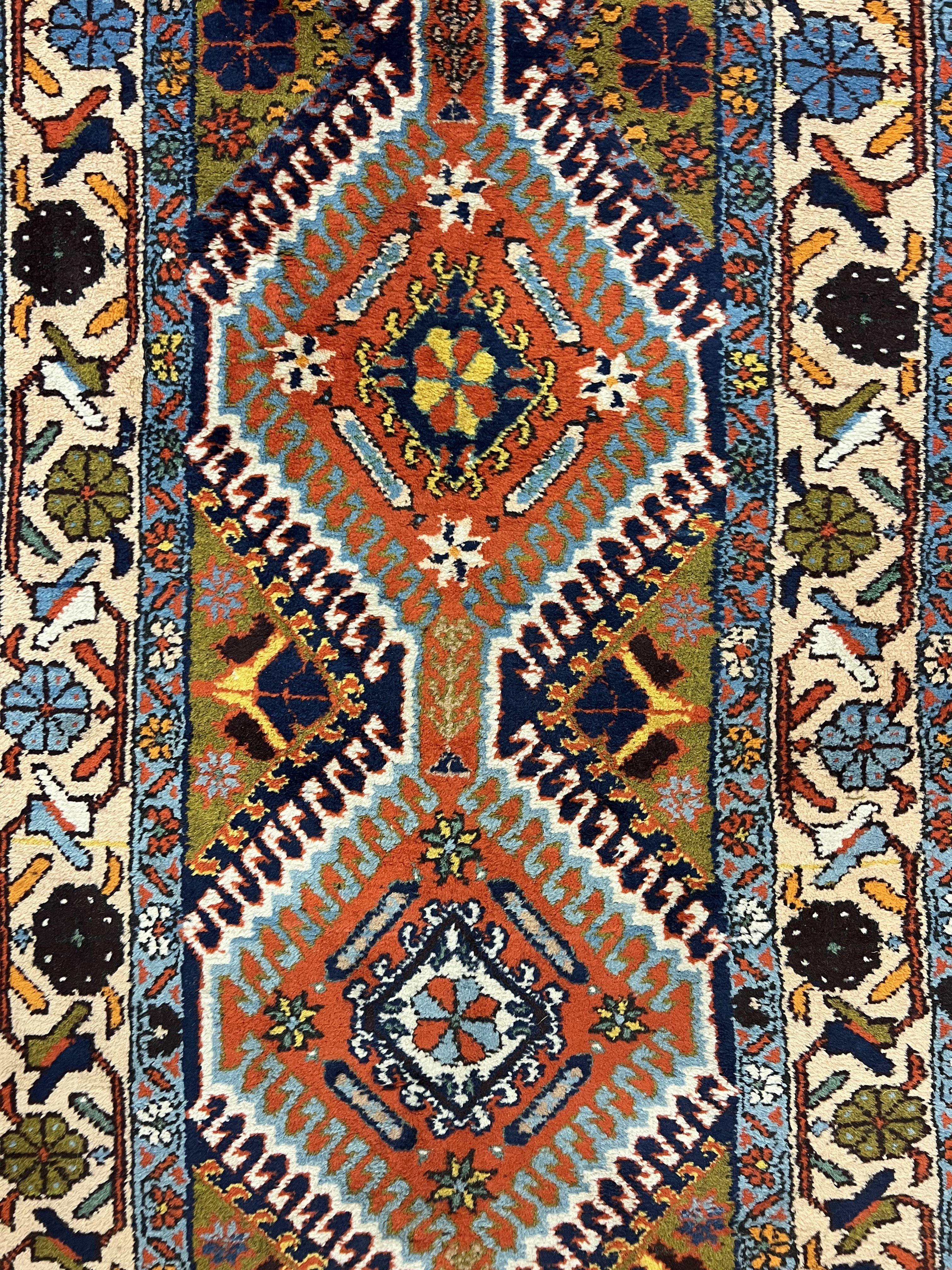 Persian Tribal Runner Rug 2.9 x 14, Colorful Rare Antique Persian Shiraz Yalameh Geometric Carpet for Hallway, 14ft Runner, Handmade, Wool, Red