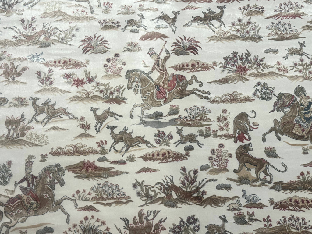 Large Turkish Silk Rug 8x10, Ivory, Hunting Design, Bamboo Silk, New