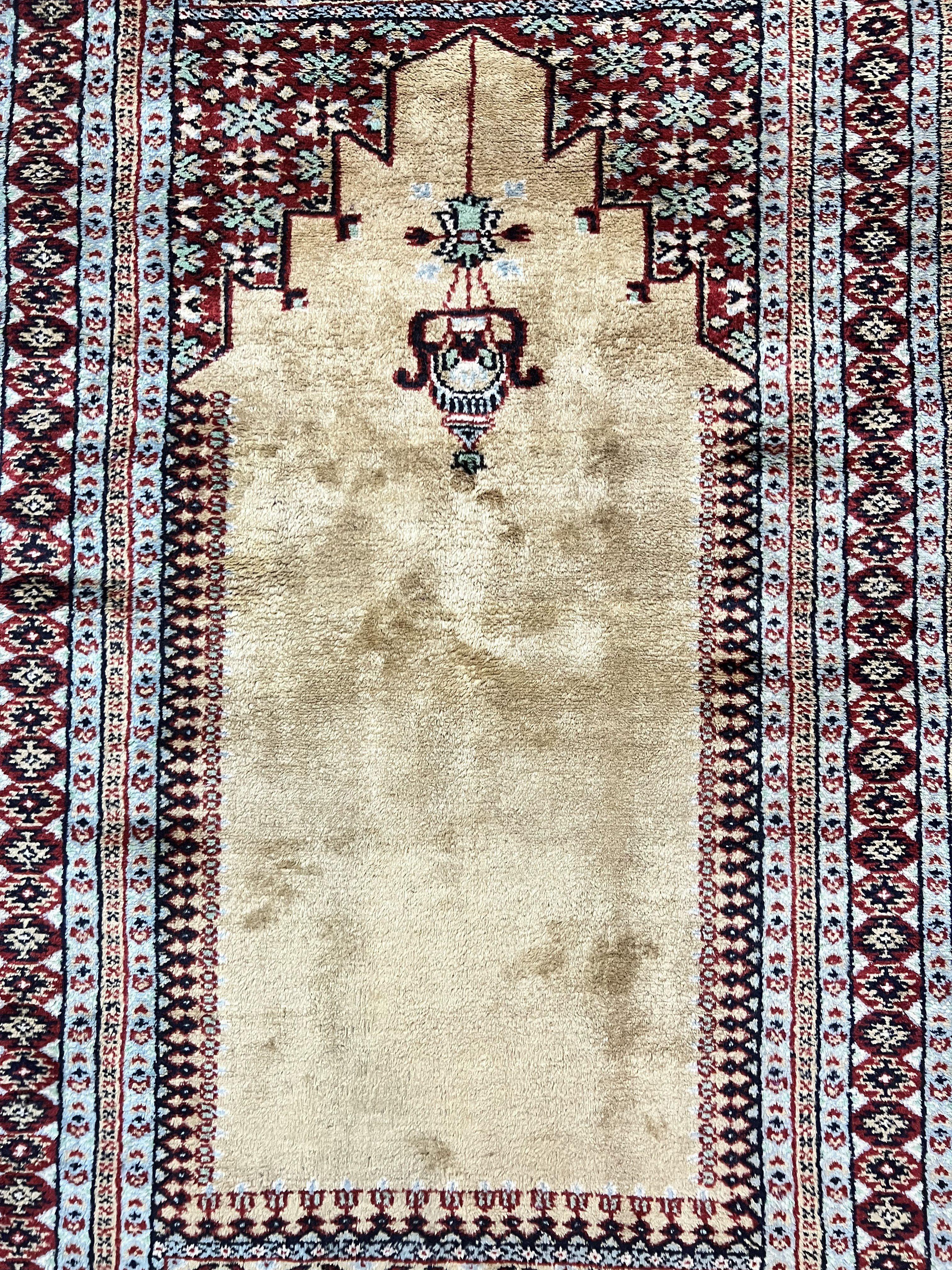 Bokhara Prayer Rug 3x5, Pakistani Turkoman Carpet, Tan, Handmade Vintage Wool Carpet