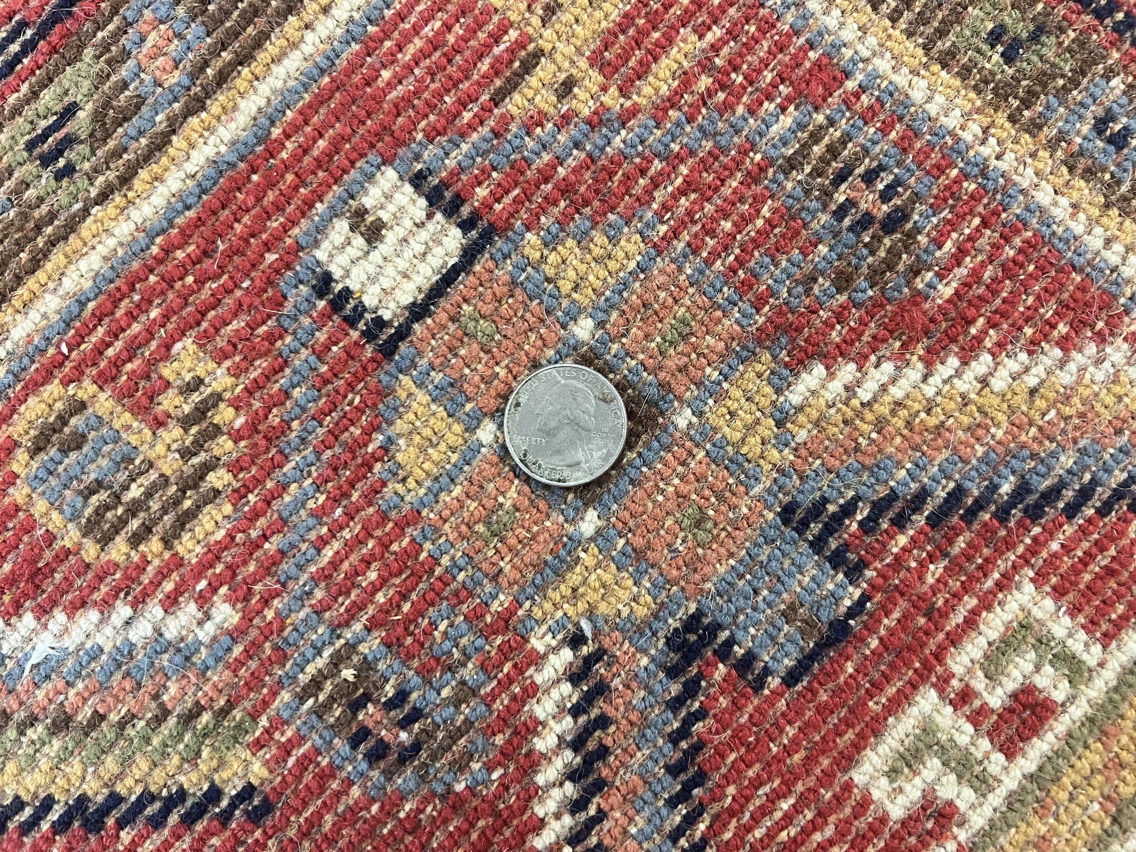Belgium Power Loomed Rug 8x12, Geometric Medallions Persian Tribal Pattern, Vintage Wool Carpet, Ivory Red Blue