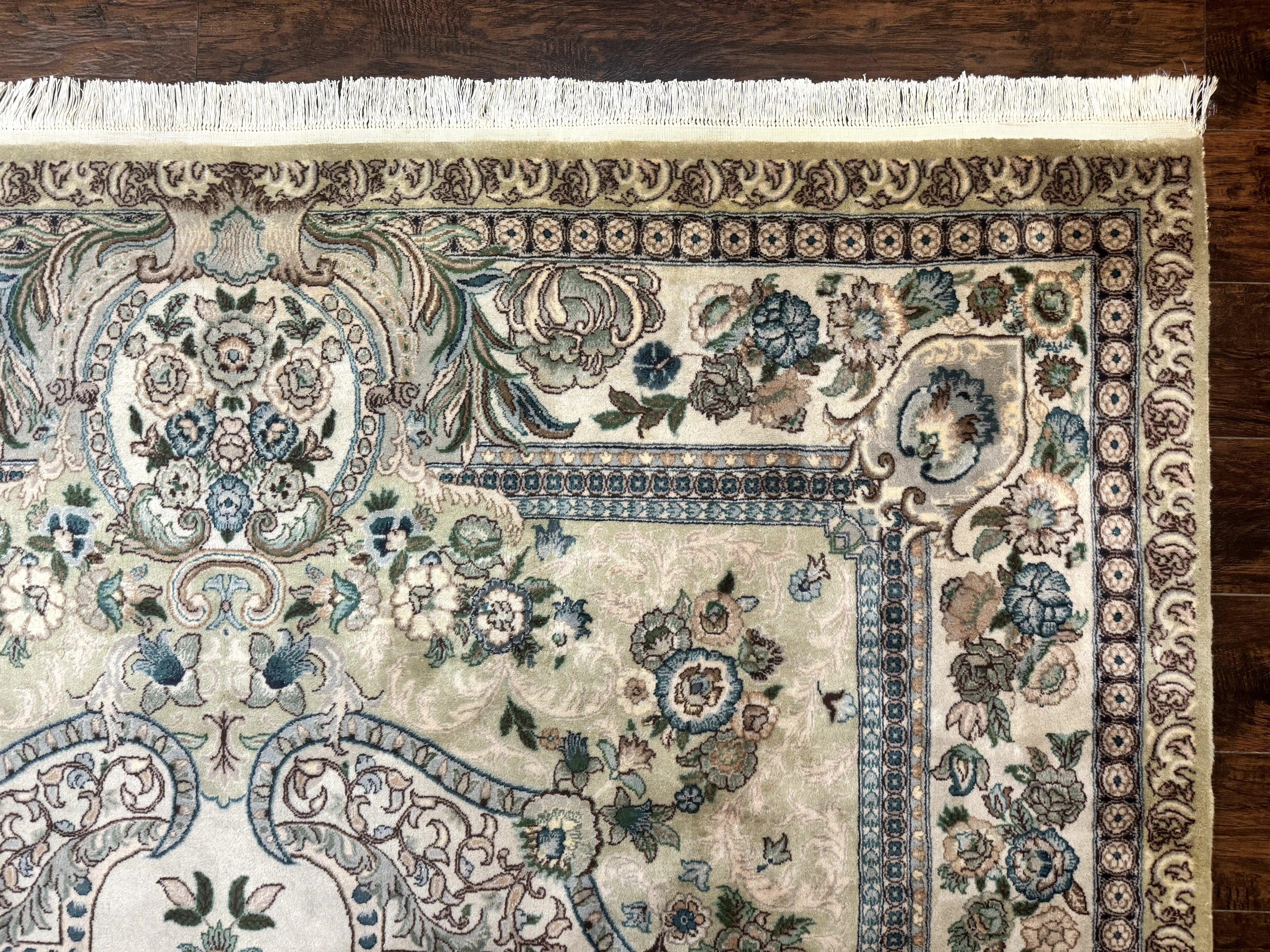 Pak Persian Rug 8 x 10.6, Elegant Oriental Carpet, Floral Medallion, Vintage Handmade Wool Rug, FIne 240 KPSI