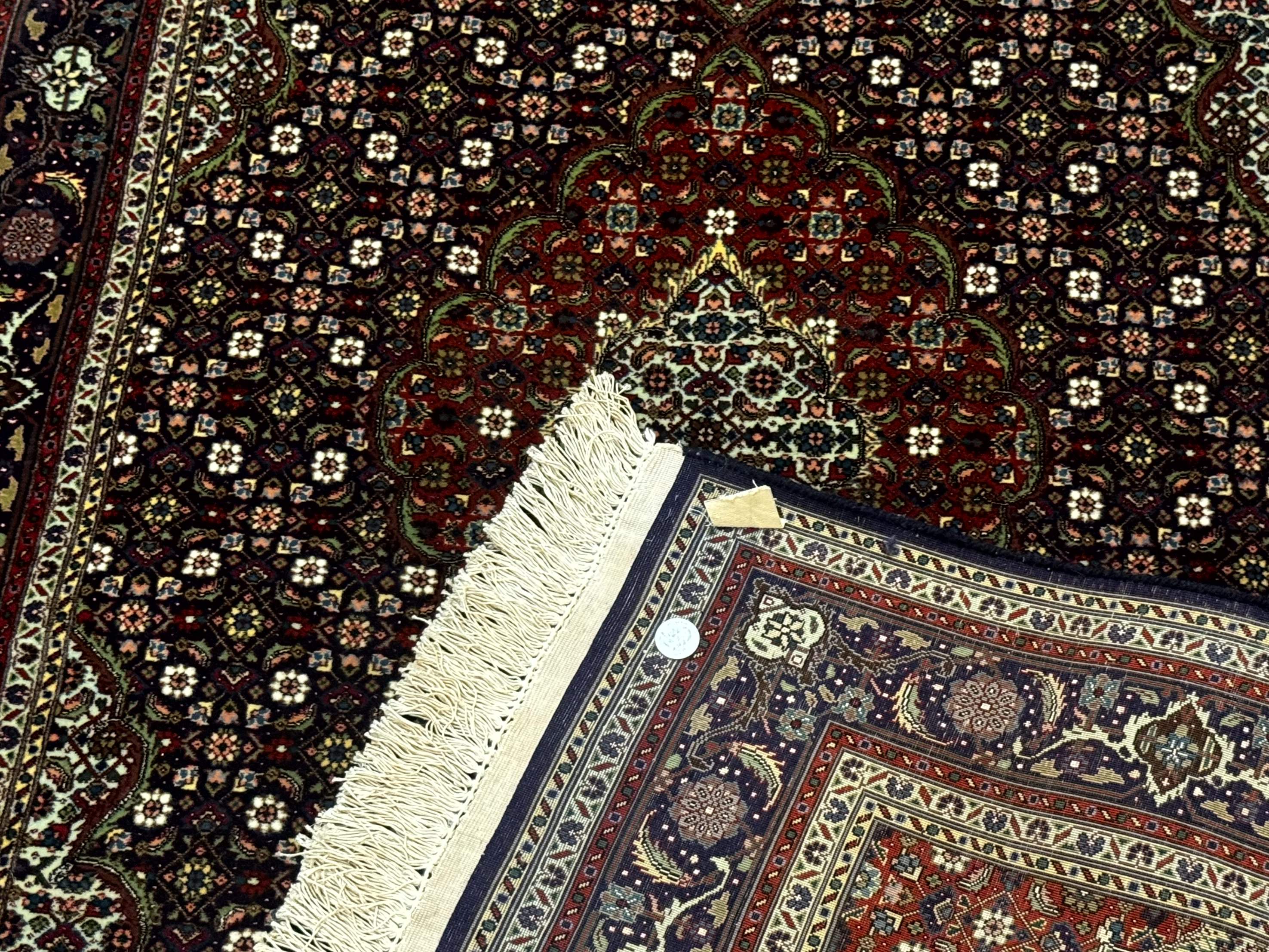 Persian Tabriz Rug 3x5, Wool on Silk Foundation, Very Fine 550 KPSI, Dark Navy Blue