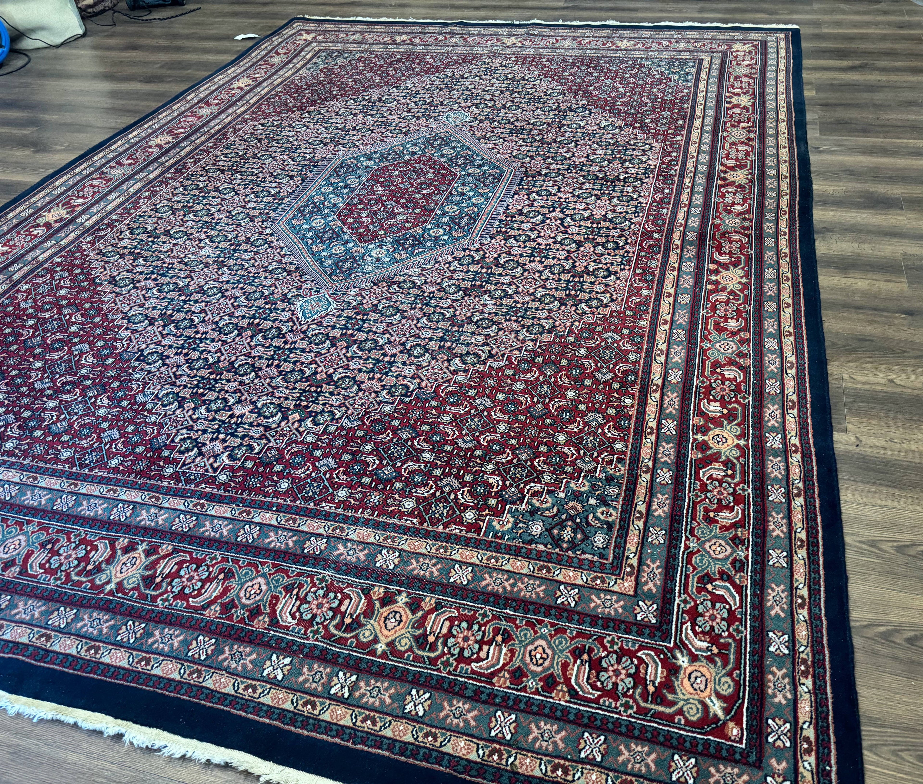 Indo Persian Bidjar Rug 9x12 Wool Handmade Carpet Dark Blue