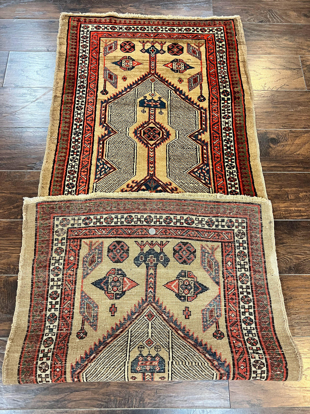 Antique Persian Runner 3 x 7, Camel Hair Runner 3x7 ft, Handmade Hallway Rug, Geometric Design, Tribal Rug, Persian Sarab Rug 3x7