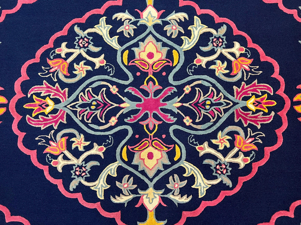Safavieh Rug 8x10 Belagio Collection, Navy Blue Pink Yellow, Power-Loomed Wool Carpet, Floral Area Rug, Modern Rug, Room Sized 8 x 10 ft Rug
