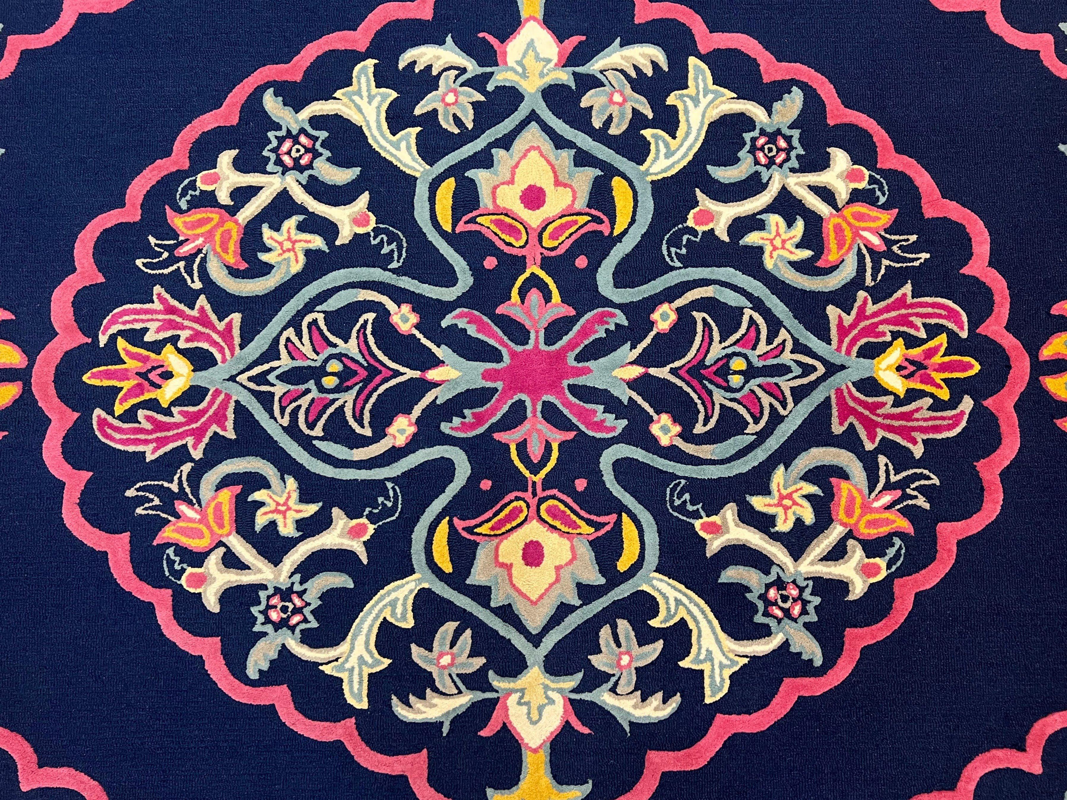 Safavieh Rug 8x10 Belagio Collection, Navy Blue Pink Yellow, Power-Loomed Wool Carpet, Floral Area Rug, Modern Rug, Room Sized 8 x 10 ft Rug