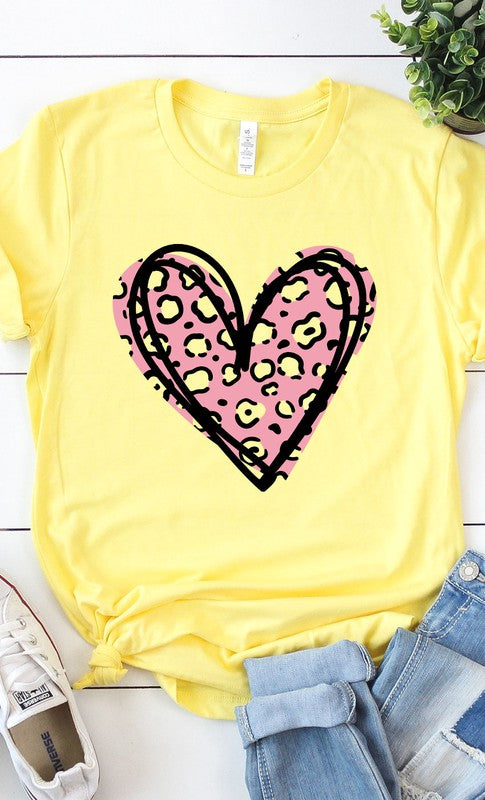 Leopard Pink Heart Graphic Tee T-Shirt PLUS