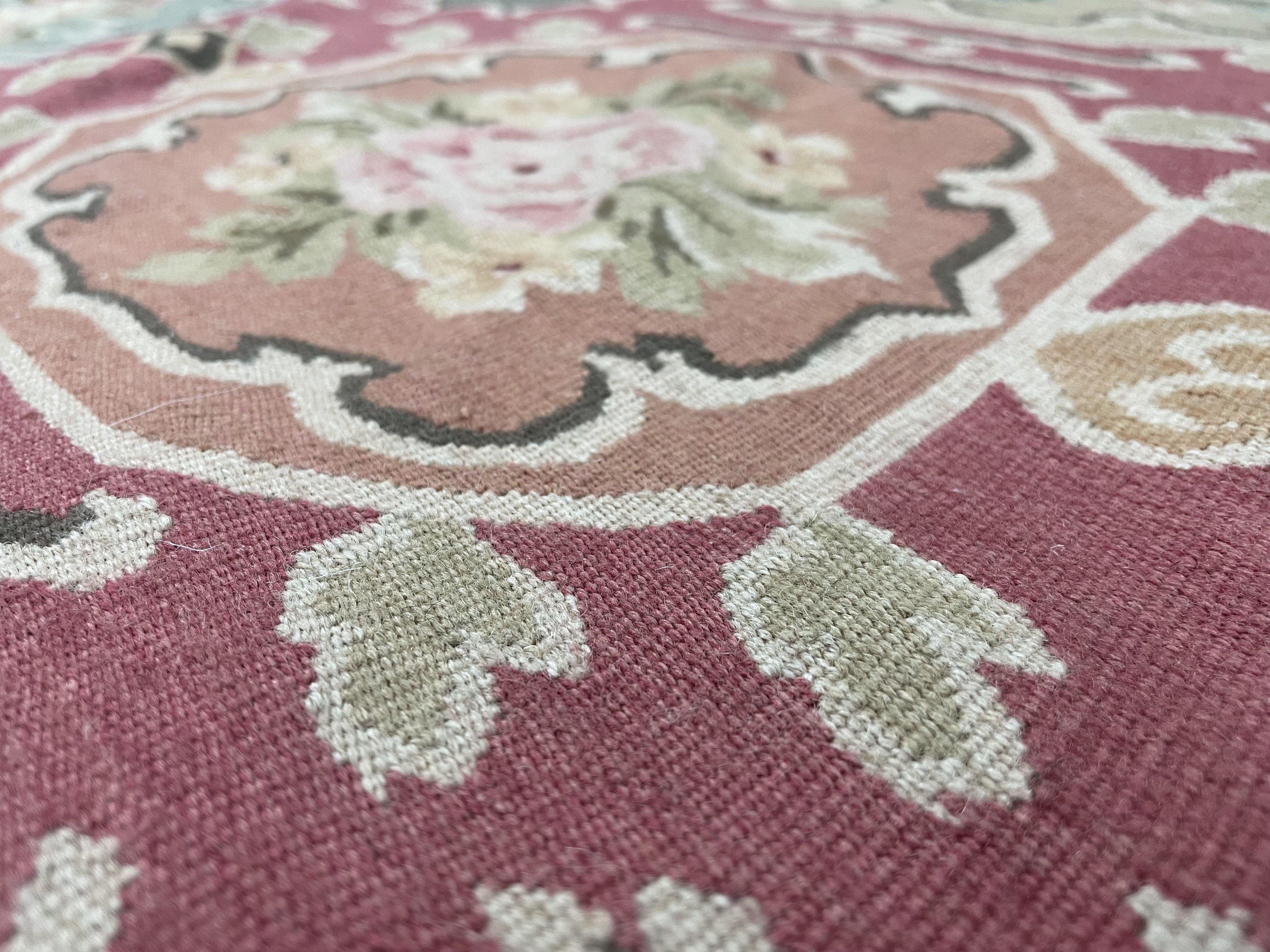Square Aubusson Rug 9x9, Panel Design, European French English Carpet, Wool