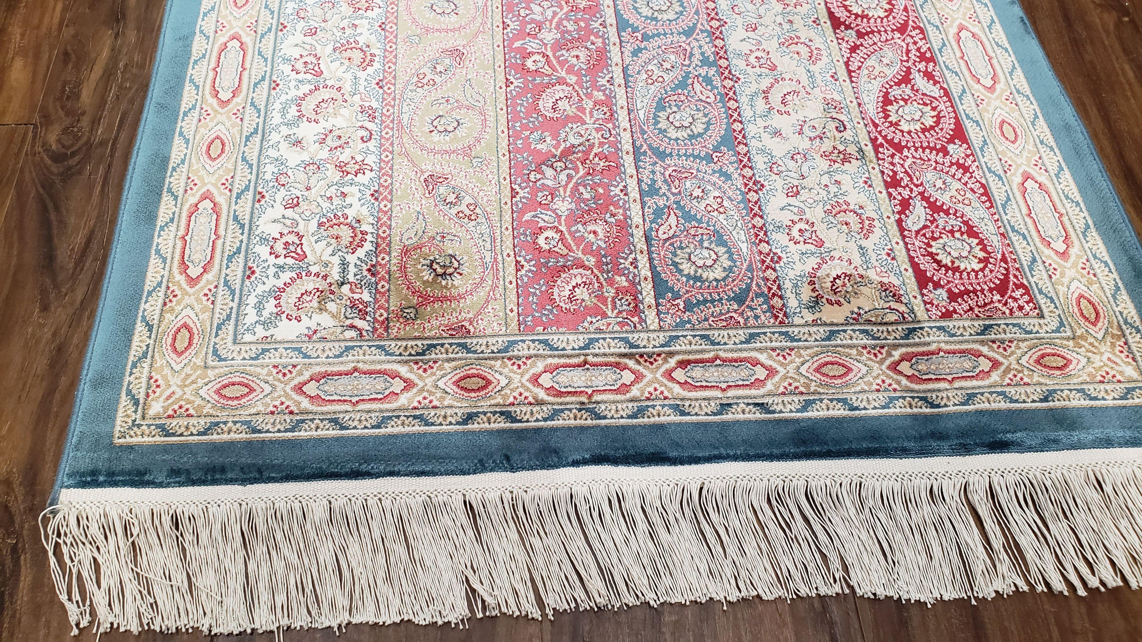 Paisley Pattern Silk Rug, Boteh Design, All Silk Accent Rug, Oriental Carpet, Very Detailed, 2' 8" x 4' 1", New, Bamboo Silk