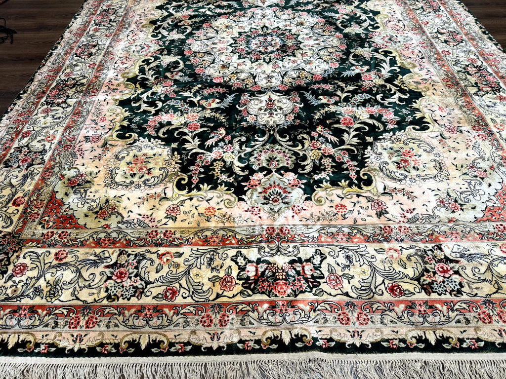 Silk Indian Kashmiri Rug 9x12, Vintage Hand Knotted Carpet
