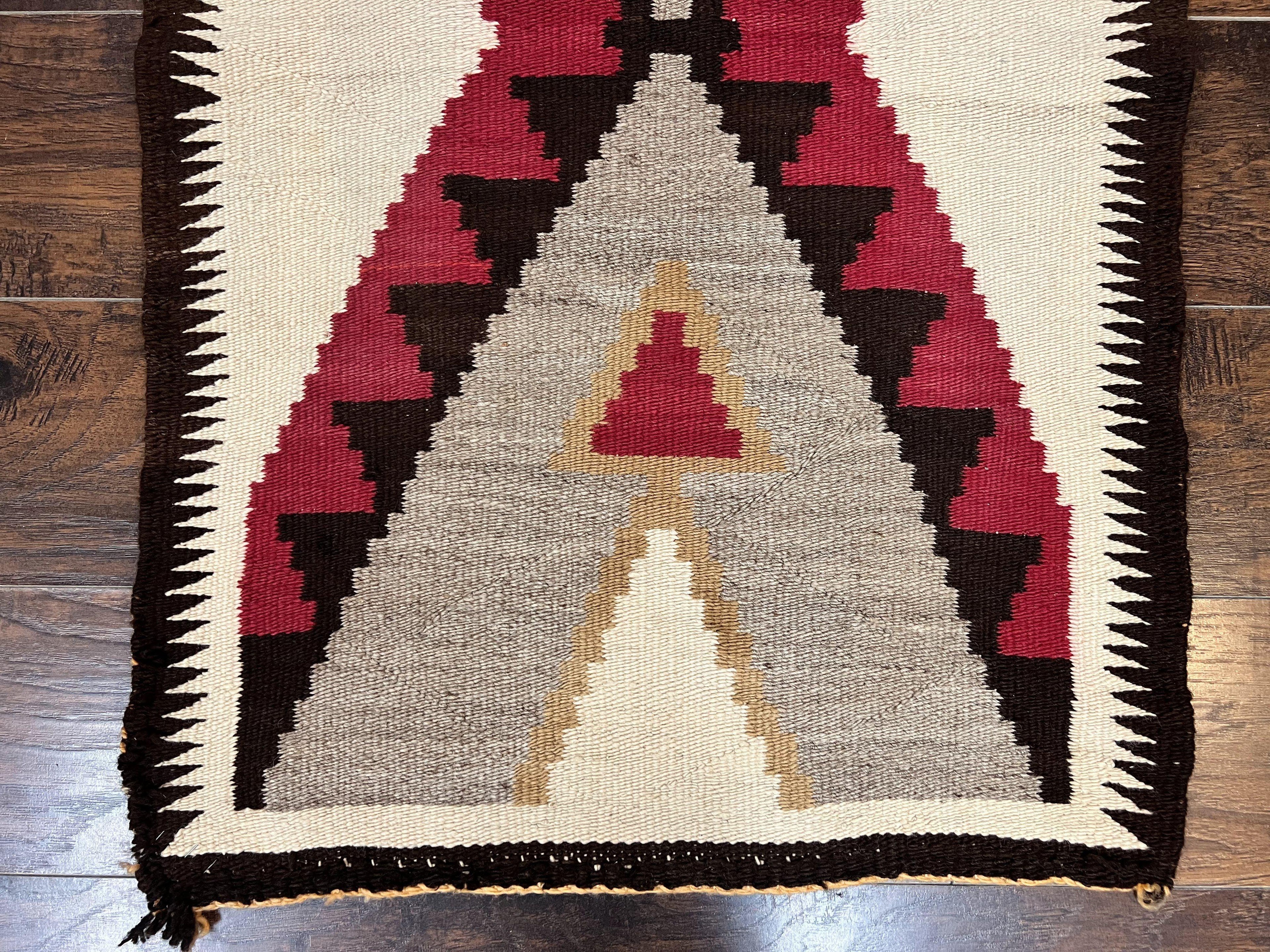 Antique Navajo Rug 2x4, Collectible Native American Wool Handmade Rug, Ivory Black Red Gray, Vintage Navajo Textile