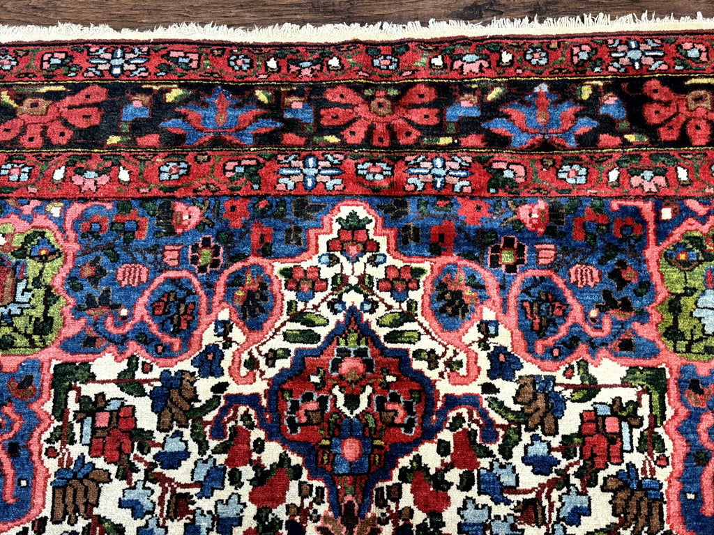 Persian Bakhtiari Rug 7x10, Antique Persian Carpet, Colorful, Great Colors, Ivory Red Blue, Rare Tribal Rug
