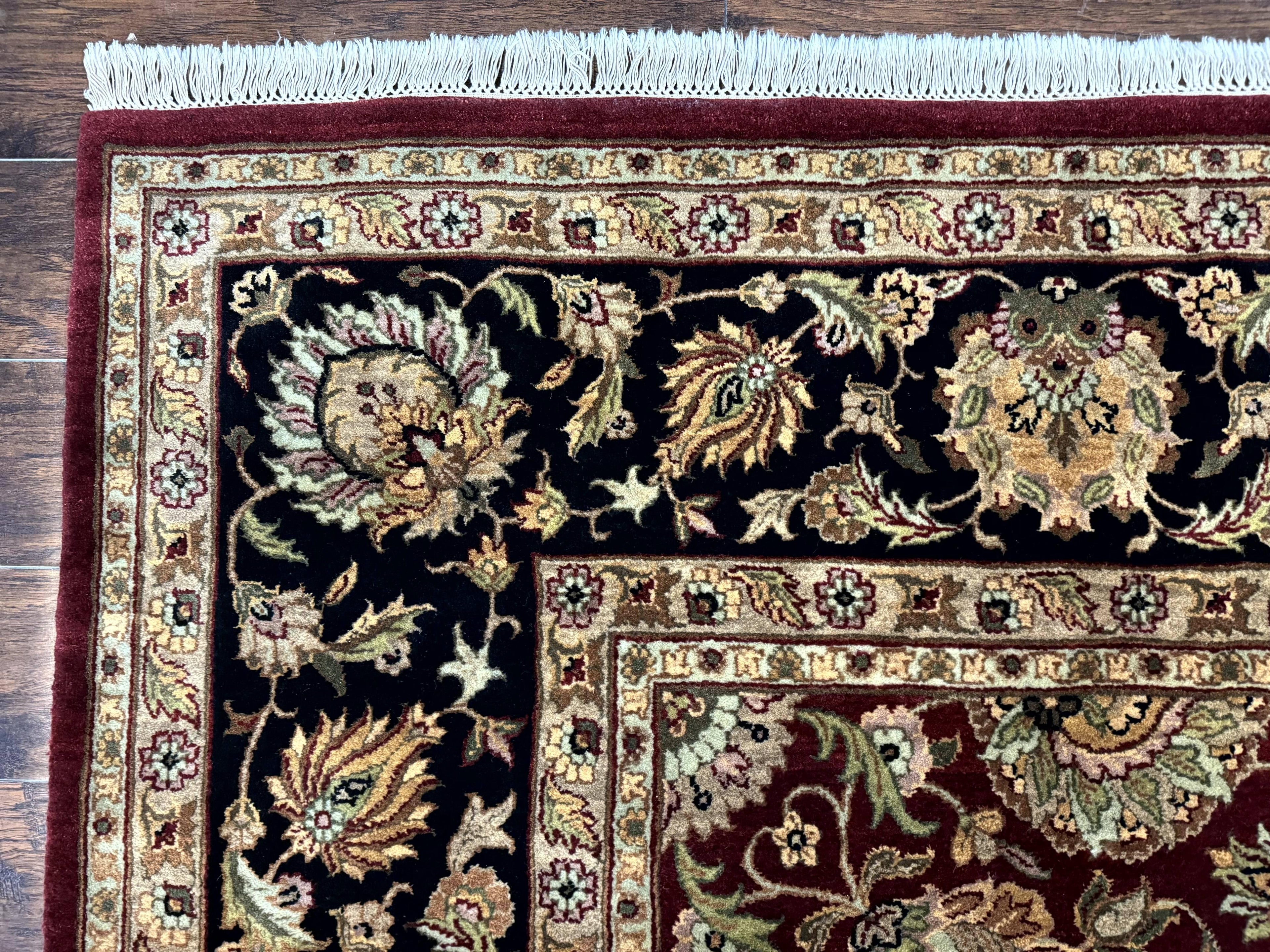 Indian Agra Rug 10x14, Traditional Oriental Carpet, Room Sized Wool Area Rug, Floral, Maroon
