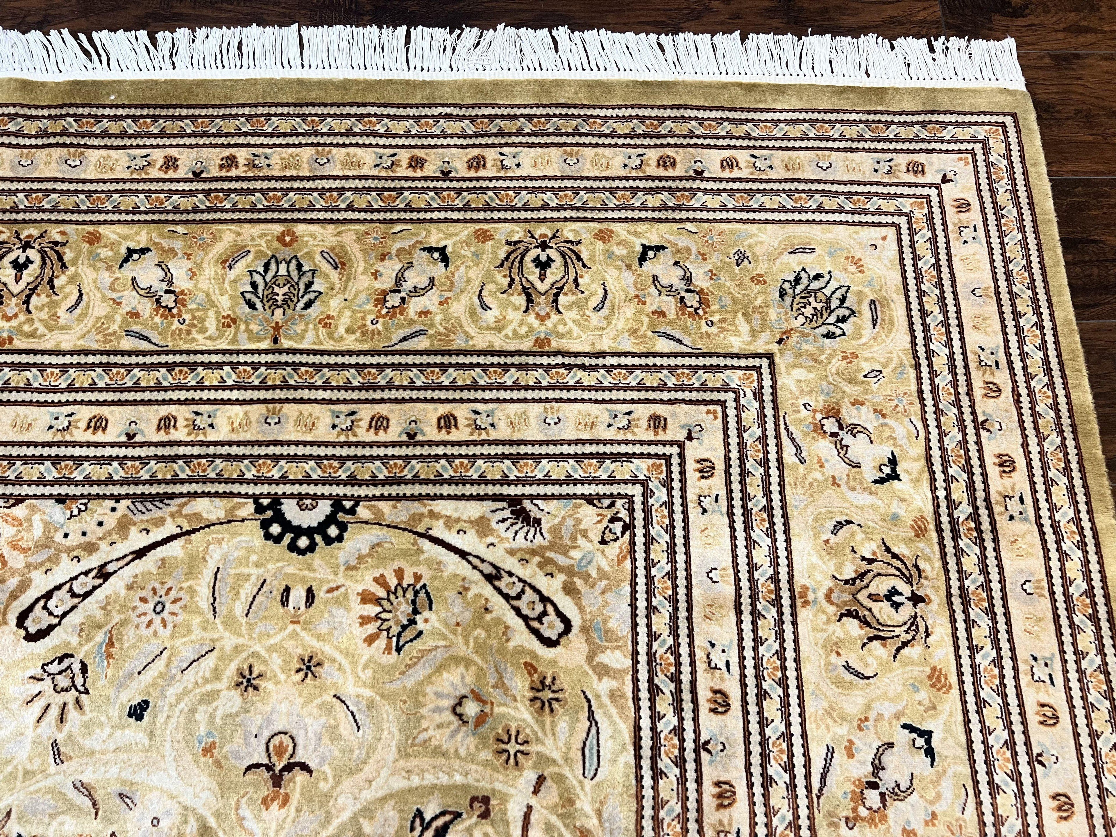 Pak Persian Rug 8x10, Wool Hand Knotted Vintage Carpet, Safavieh Rug, Gold Tan, 270 KPSI