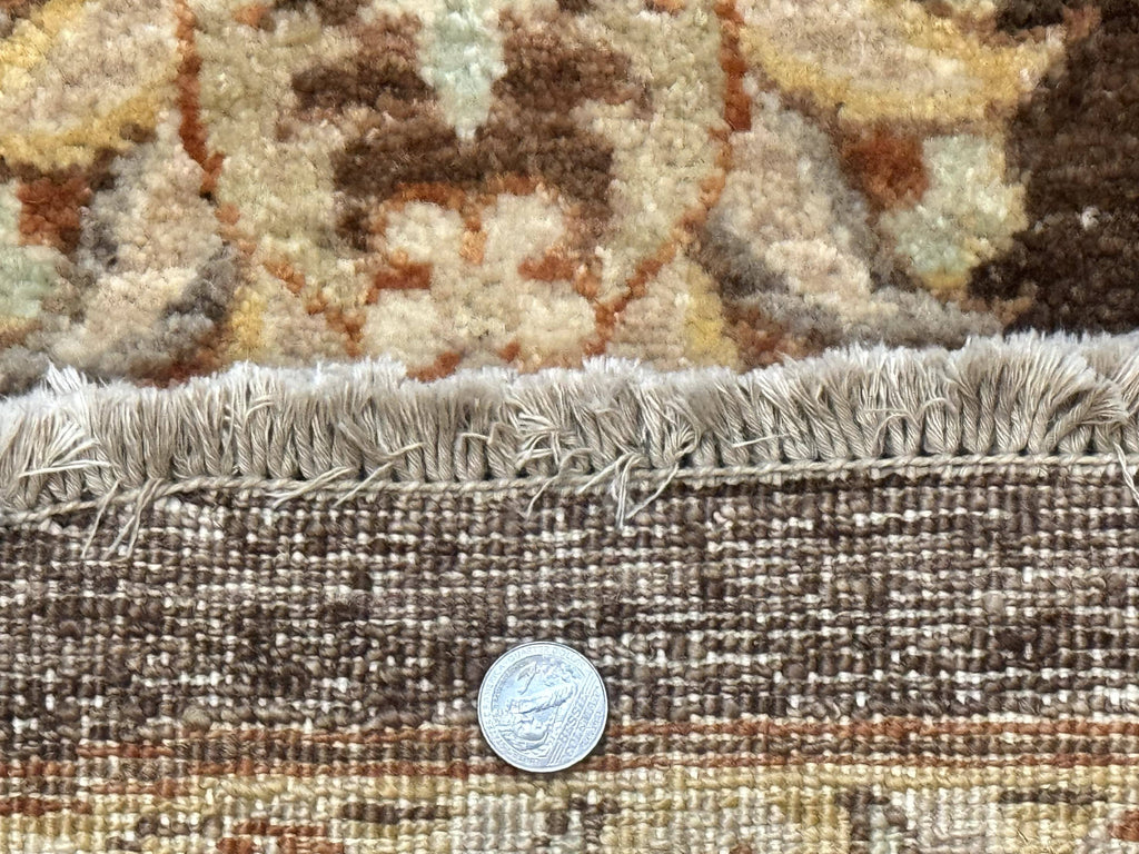 Round Pakistani Rug 6x6, Brown and Beige, Floral, Peshawar Rug, Traditional