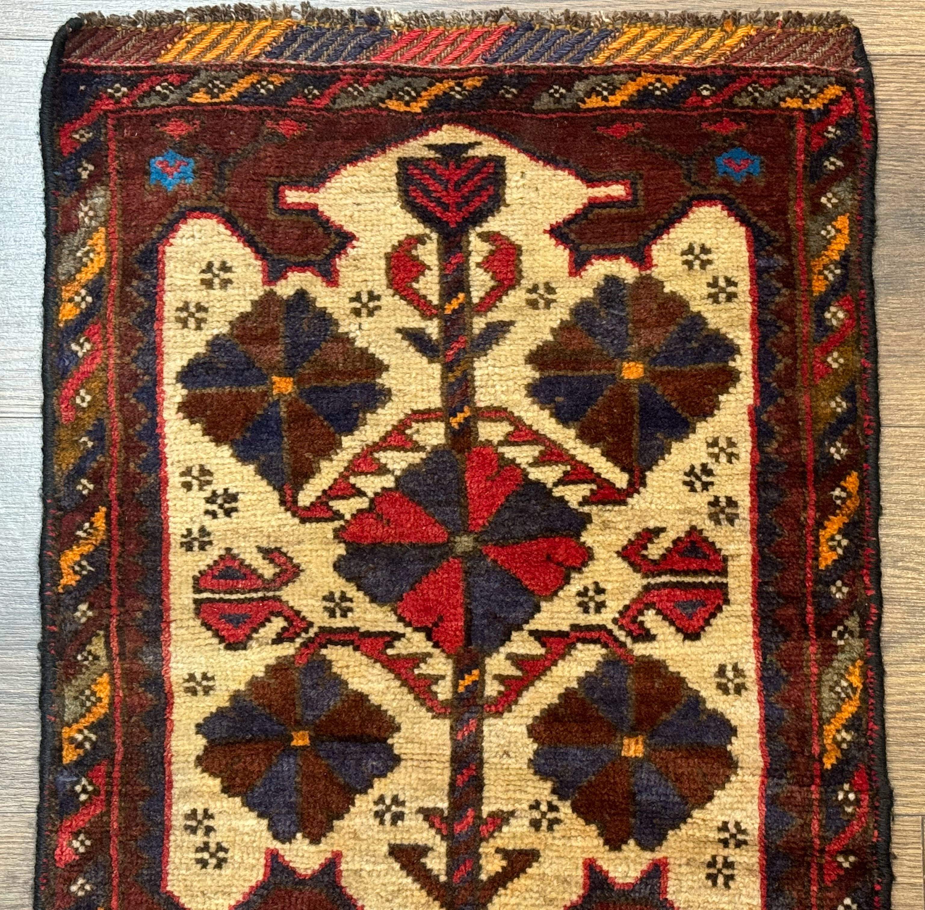Small Persian Baluchi Tribal Rug, Tan, Handmade
