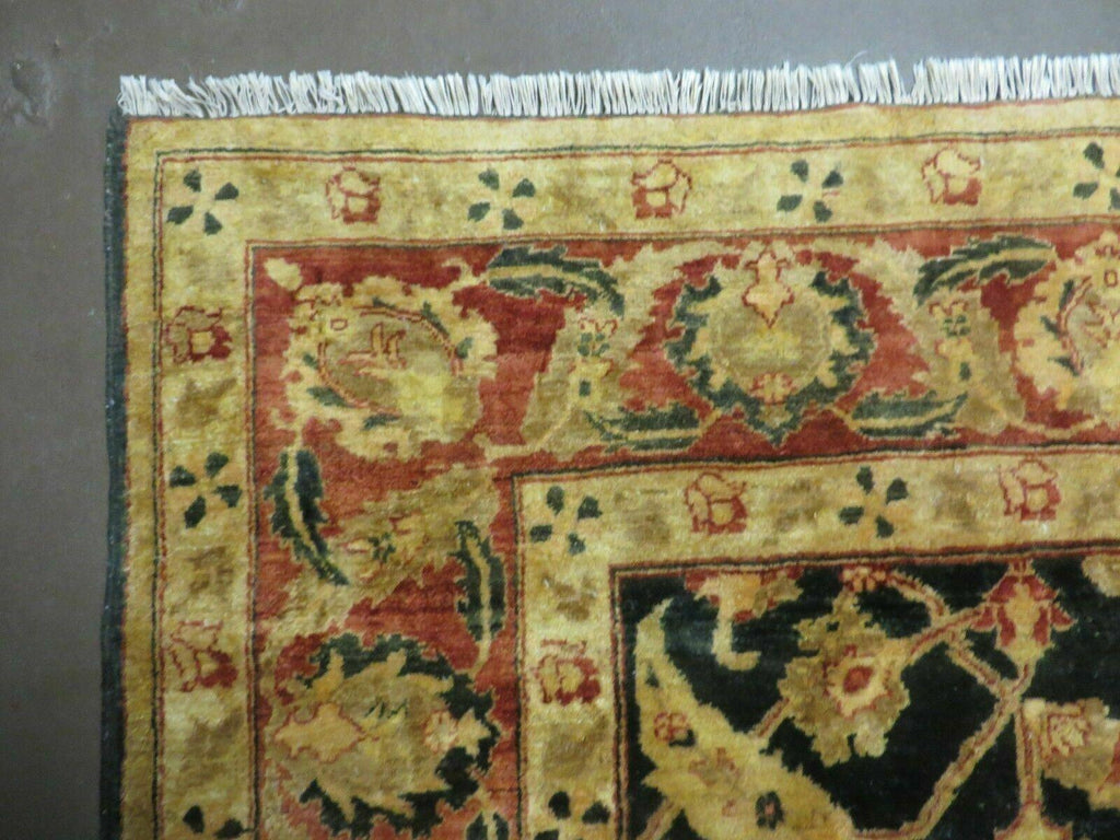 8' X 9' Handmade Pakistan Wool Cotton Rug Peshawar Black Floral Nice # 200C