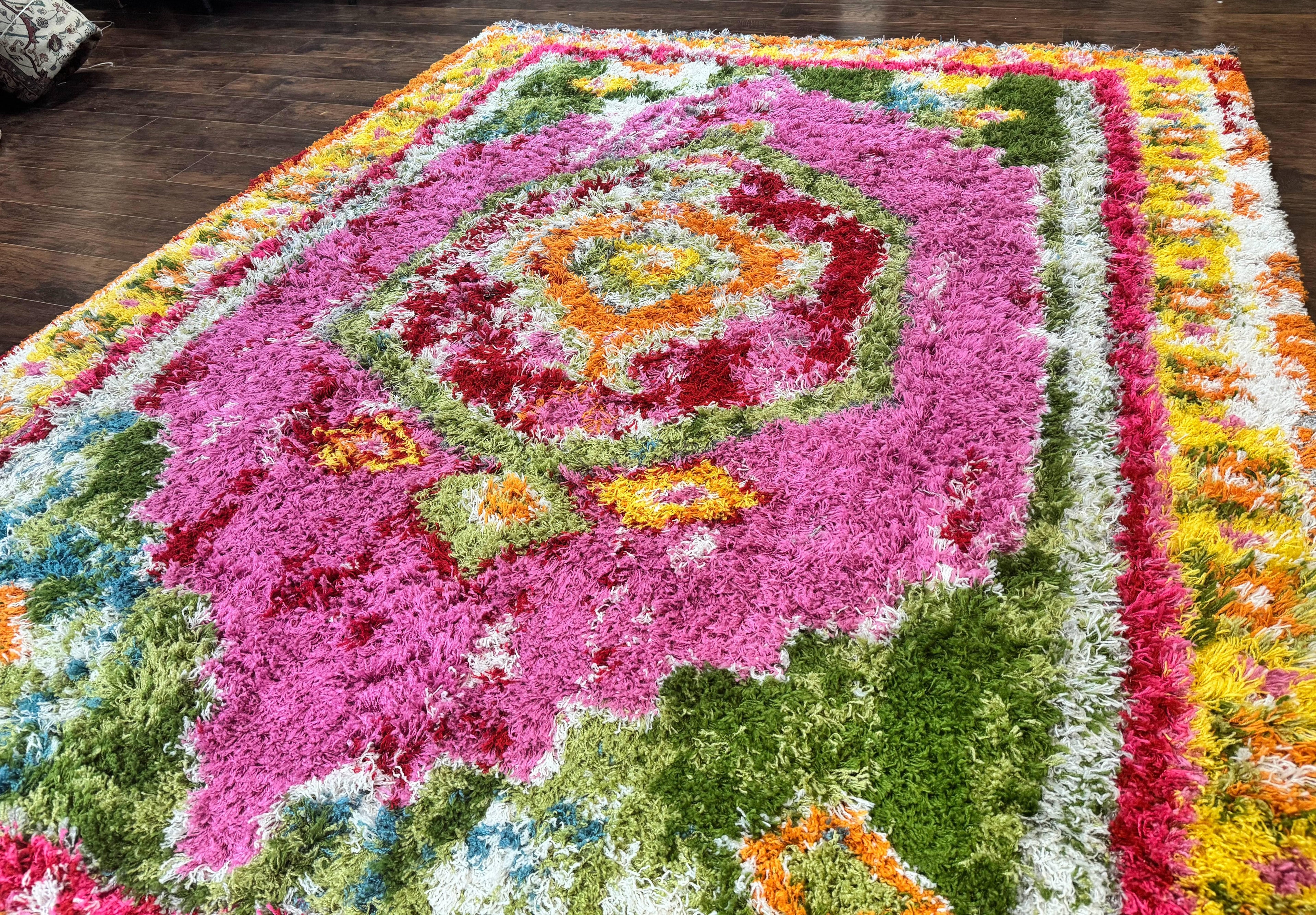 Colorful Shag Rug 8x10, Fuchsia and Multicolor