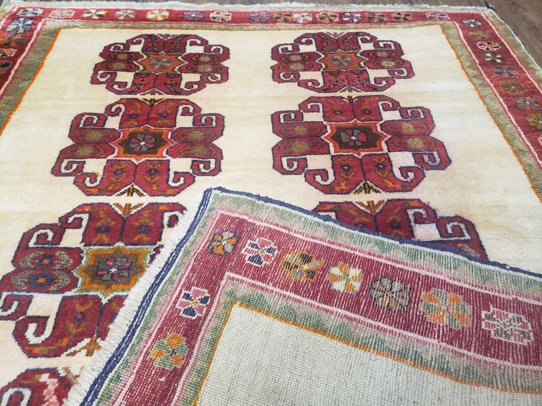 Vintage Persian Gabbeh Rug, Dark Red & Cream, Hand-Knotted, 5' x 6' 4"