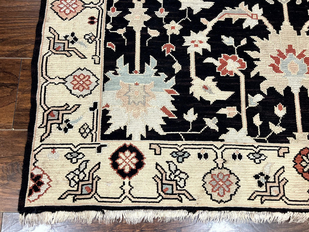 Turkish Flatweave Kilim Rug 3x5, Black, Handmade Vintage Wool Carpet