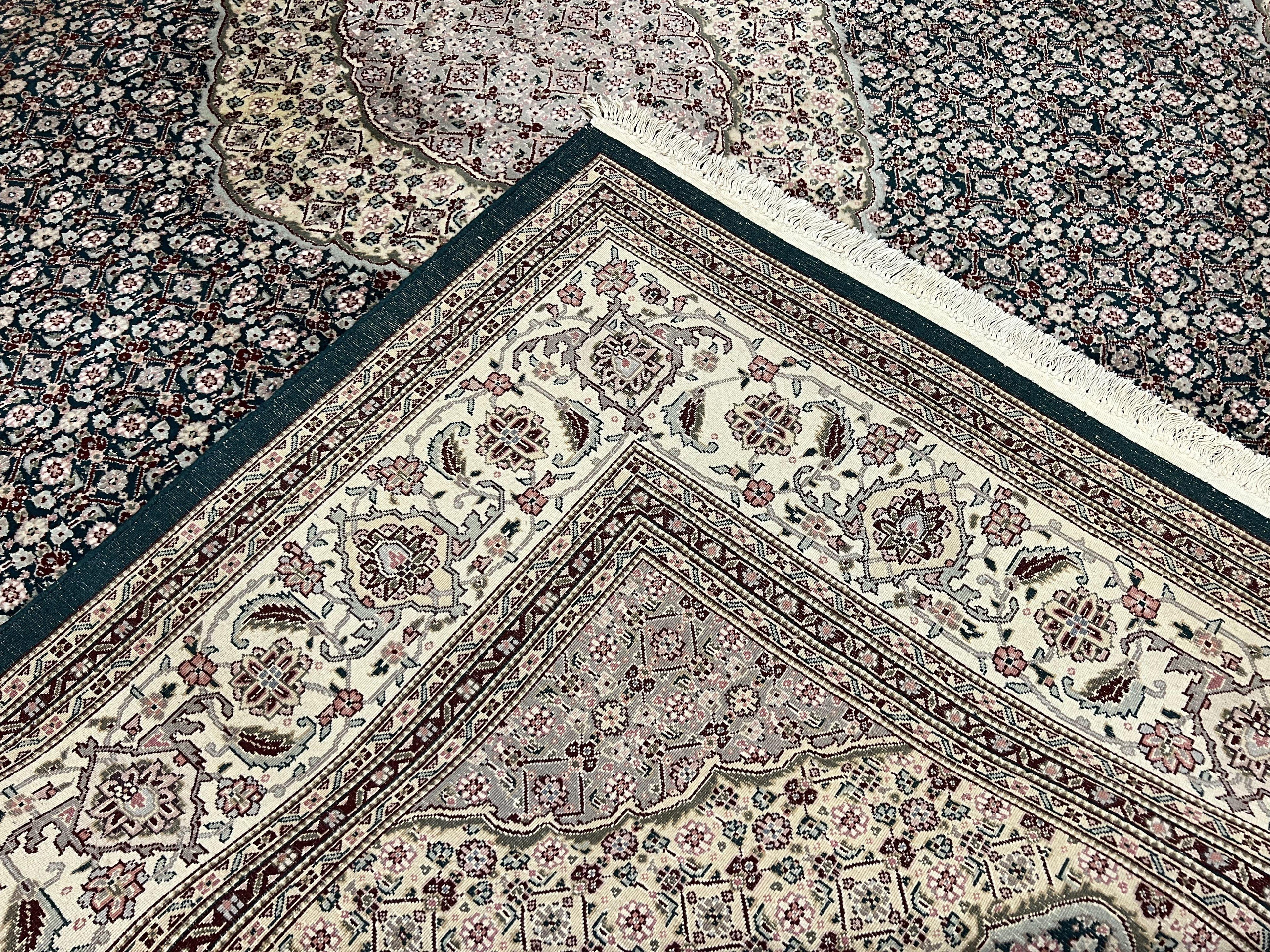 Sino Persian Rug 9x12, Dark Green and Ivory, Medallion, Mahi Herati, Elegant Oriental Carpet, Wool Hand Knotted Traditional Room Sized Rug