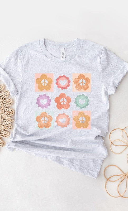 Peace Flower Power Grid Spring PLUS Graphic Tee T-Shirt