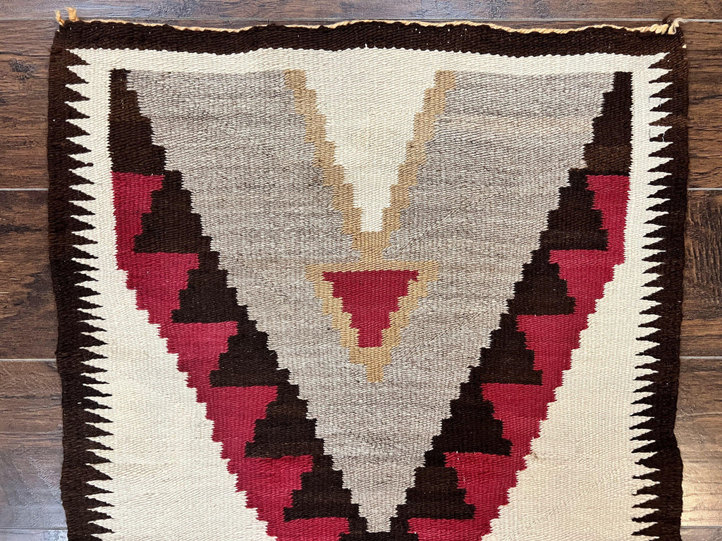 Antique Navajo Rug 2x4, Collectible Native American Wool Handmade Rug, Ivory Black Red Gray, Vintage Navajo Textile