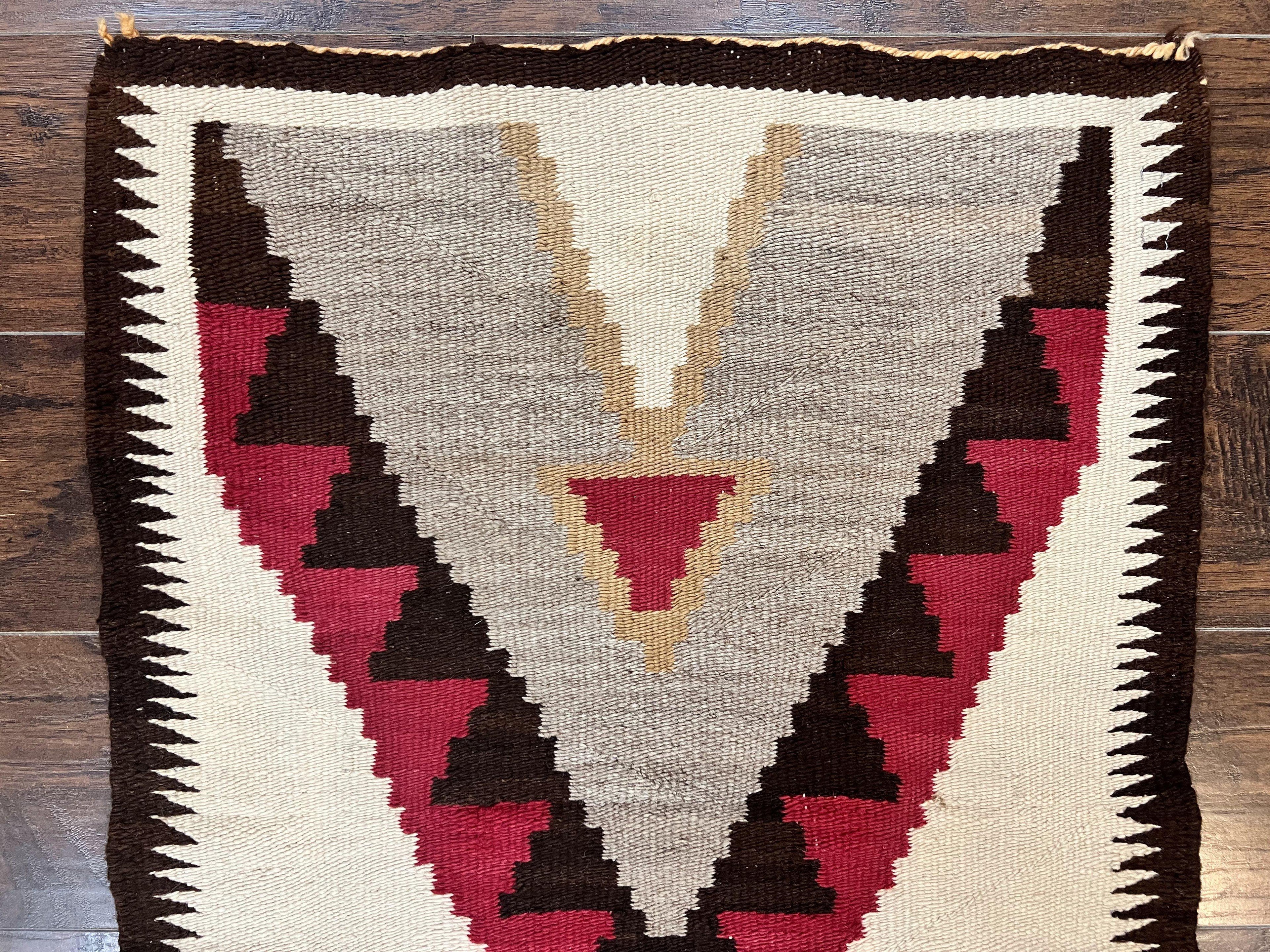 Antique Navajo Rug 2x4, Collectible Native American Wool Handmade Rug, Ivory Black Red Gray, Vintage Navajo Textile