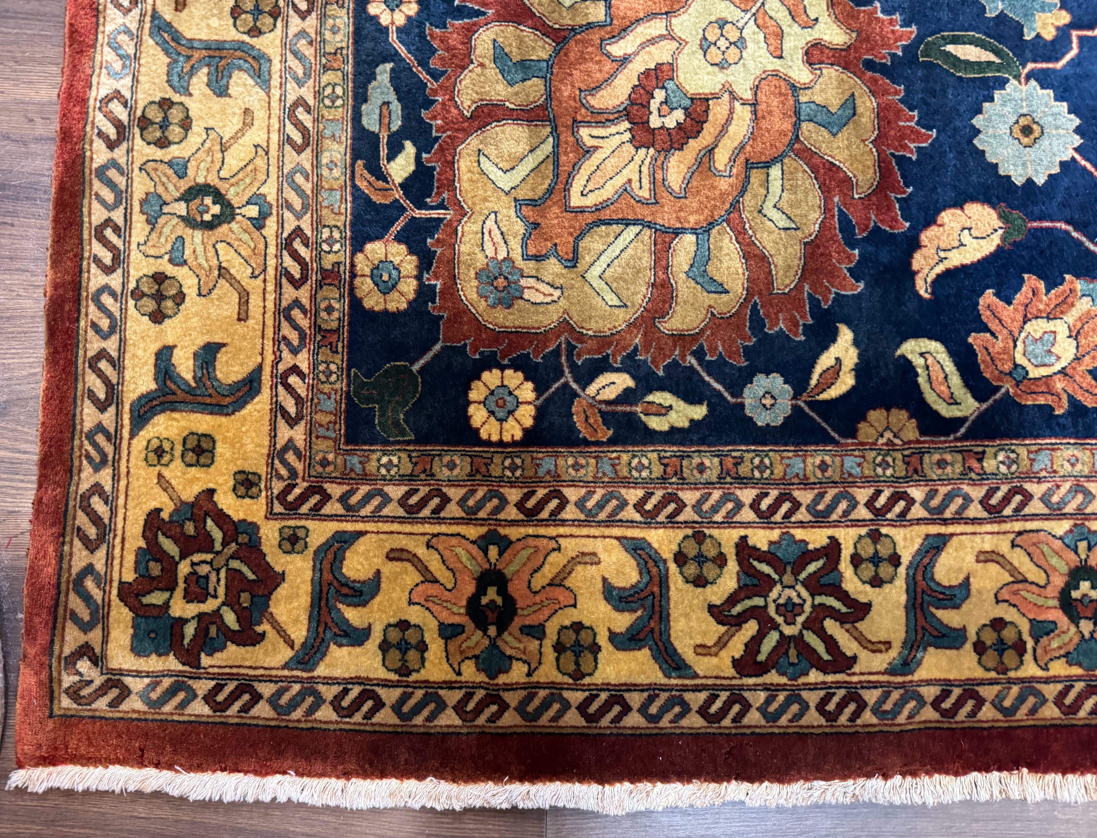 Palace Size Indo Persian Rug 12x15, Sultanabad Mahal Carpet, Red Navy Blue, Fine 210 KPSI