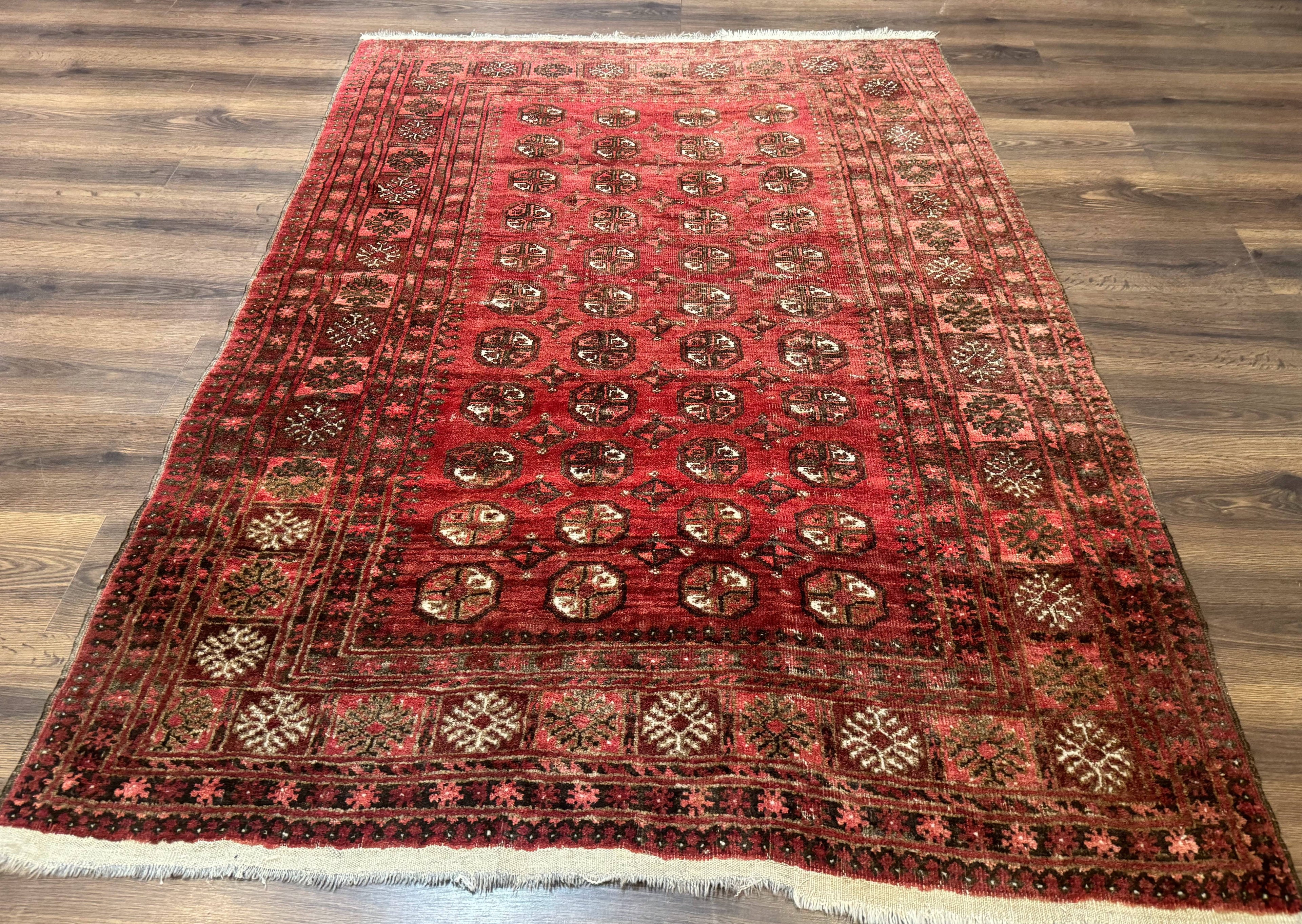 Antique Persian Turkoman Rug 5x6, Red