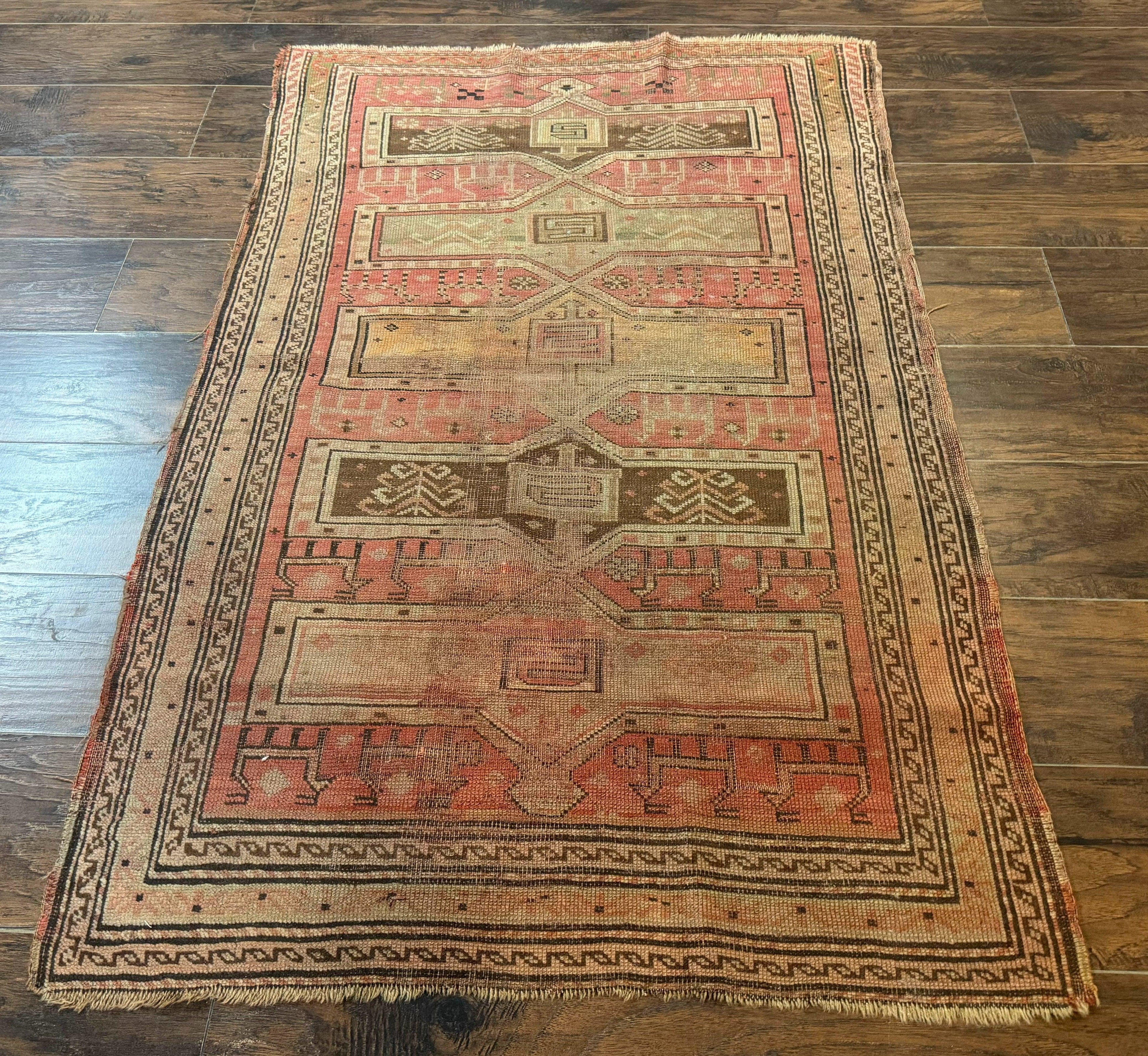 Antique Turkish Melas Rug 3x5, Geometric Carpet, 1920s Wool Rug, Bohemian Rug, Low Pile Rug, Tribal Rug