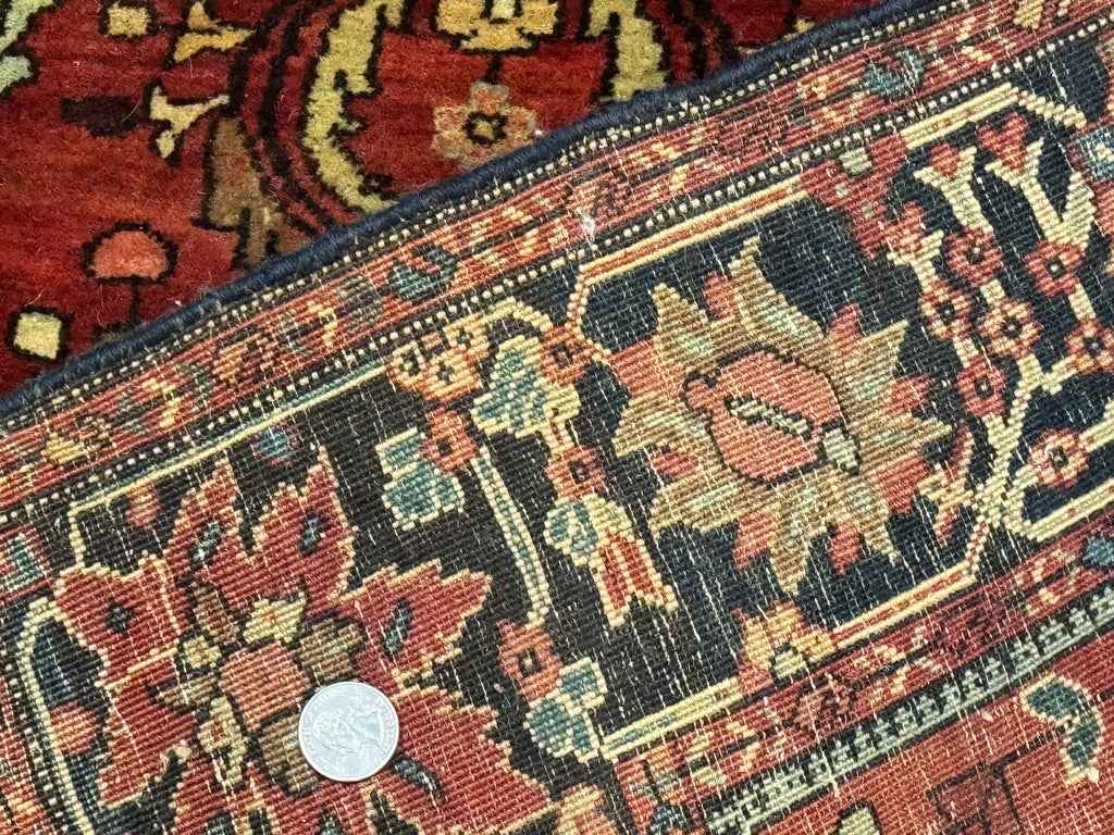 Antique Persian Farahan Sarouk Rug 3.6 x 5, Red, Floral, Traditional Rug, Fine 210 KPSI