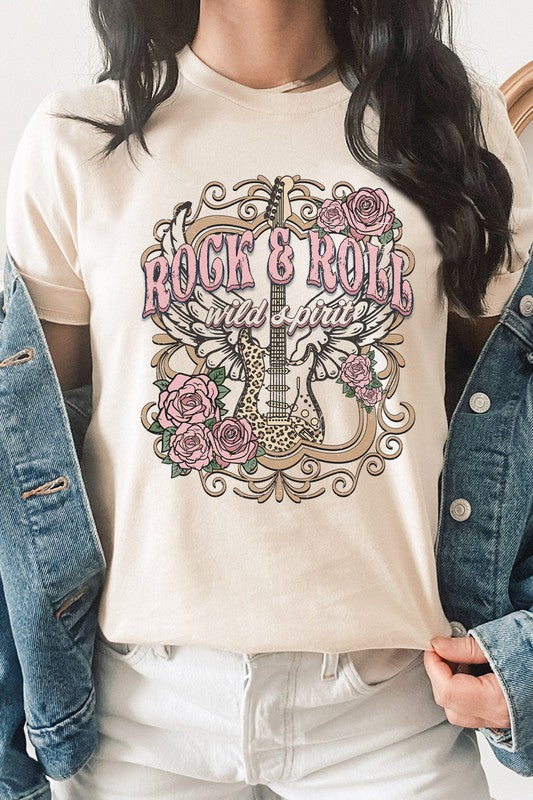 Rock And Roll Wild Spirit Guitar Graphic Tee T-Shirt