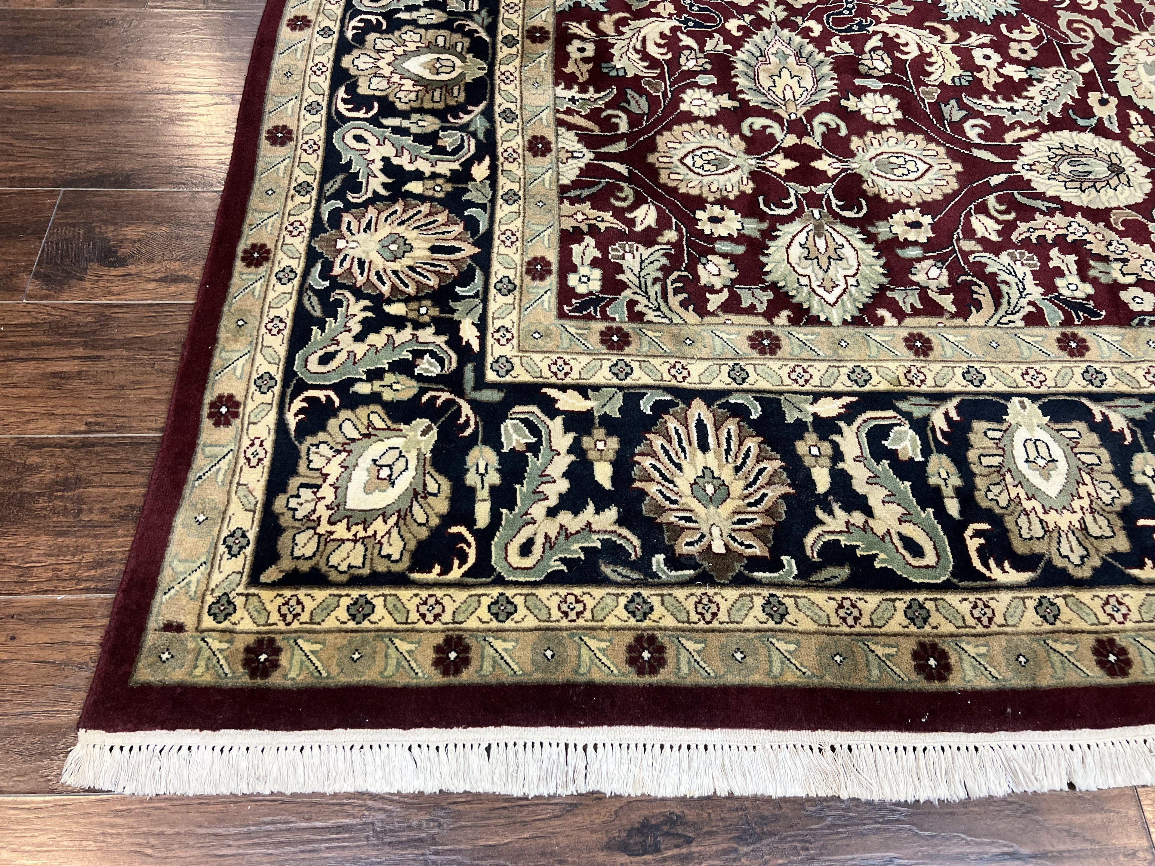 Indo Persian Rug 10x14, Floral Allover, Maroon, Handmade Hand Knotted VIntage Wool Rug, Large Oriental Carpet