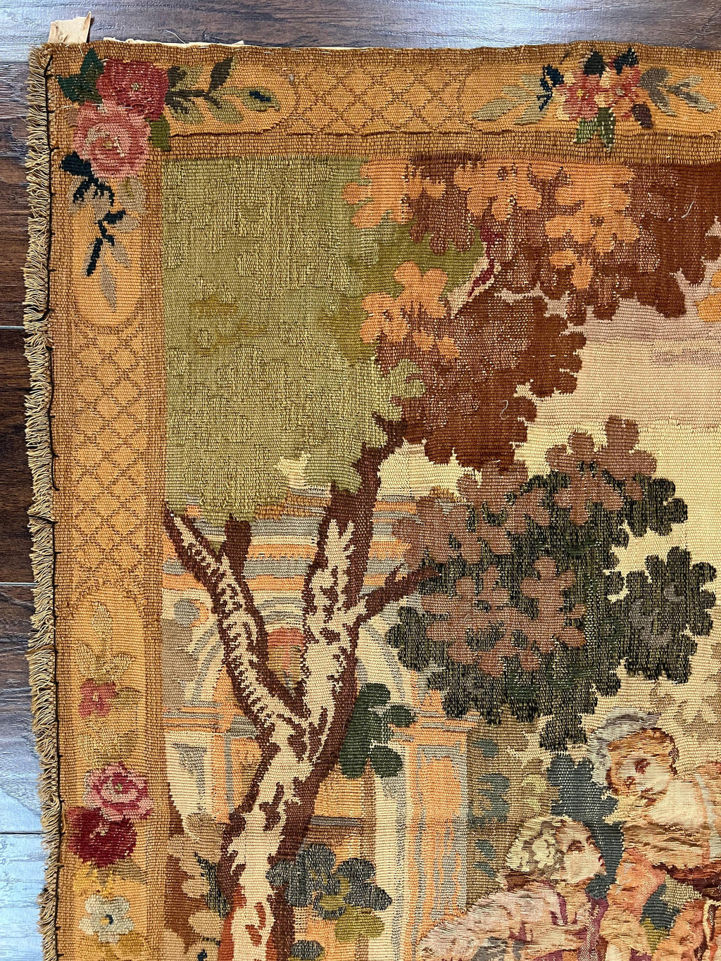 Antique Tapestry 3x4, European French Tapestry, Hand Loomed Victorian Tapestry, Vintage Wool Tapestry 3 x 4 ft