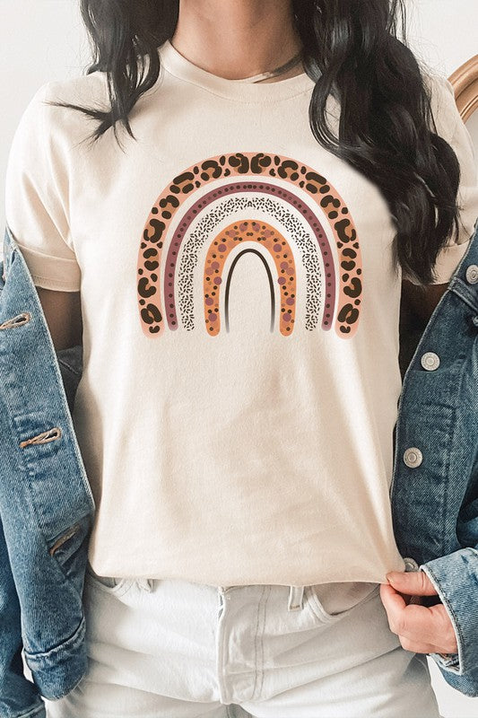 Leopard Brown Boho Rainbow Graphic Tee T-Shirt