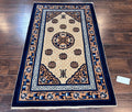 Chinese Peking Rug 3x5, Antique Chinese Art Deco Carpet, Blue Ivory Tan, Hand Knotted Wool Asian Oriental Rug 3 x 5 Vintage Small Peking Rug
