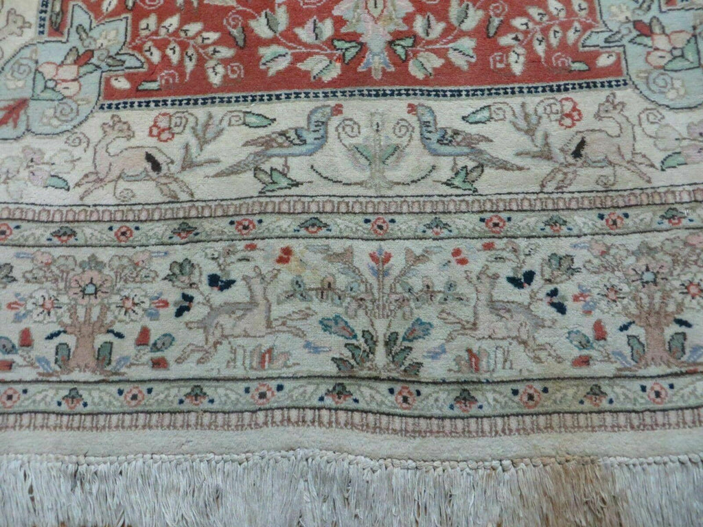 6' X 9' Vintage Handmade India Oriental Floral Wool Rug Hunting Bird Deer Nice