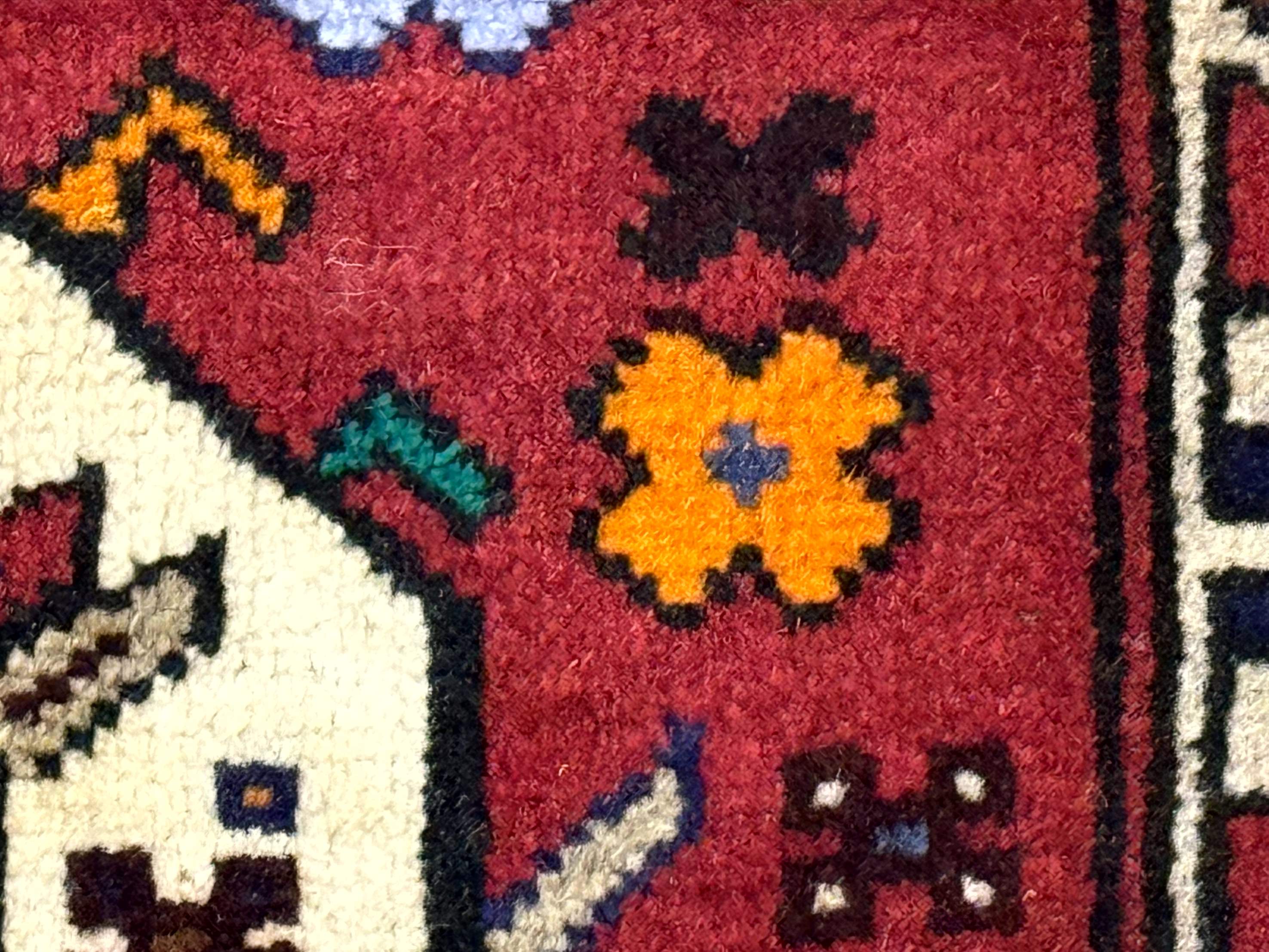 Small Persian Tribal Rug, Red and Ivory, Baluch Rug