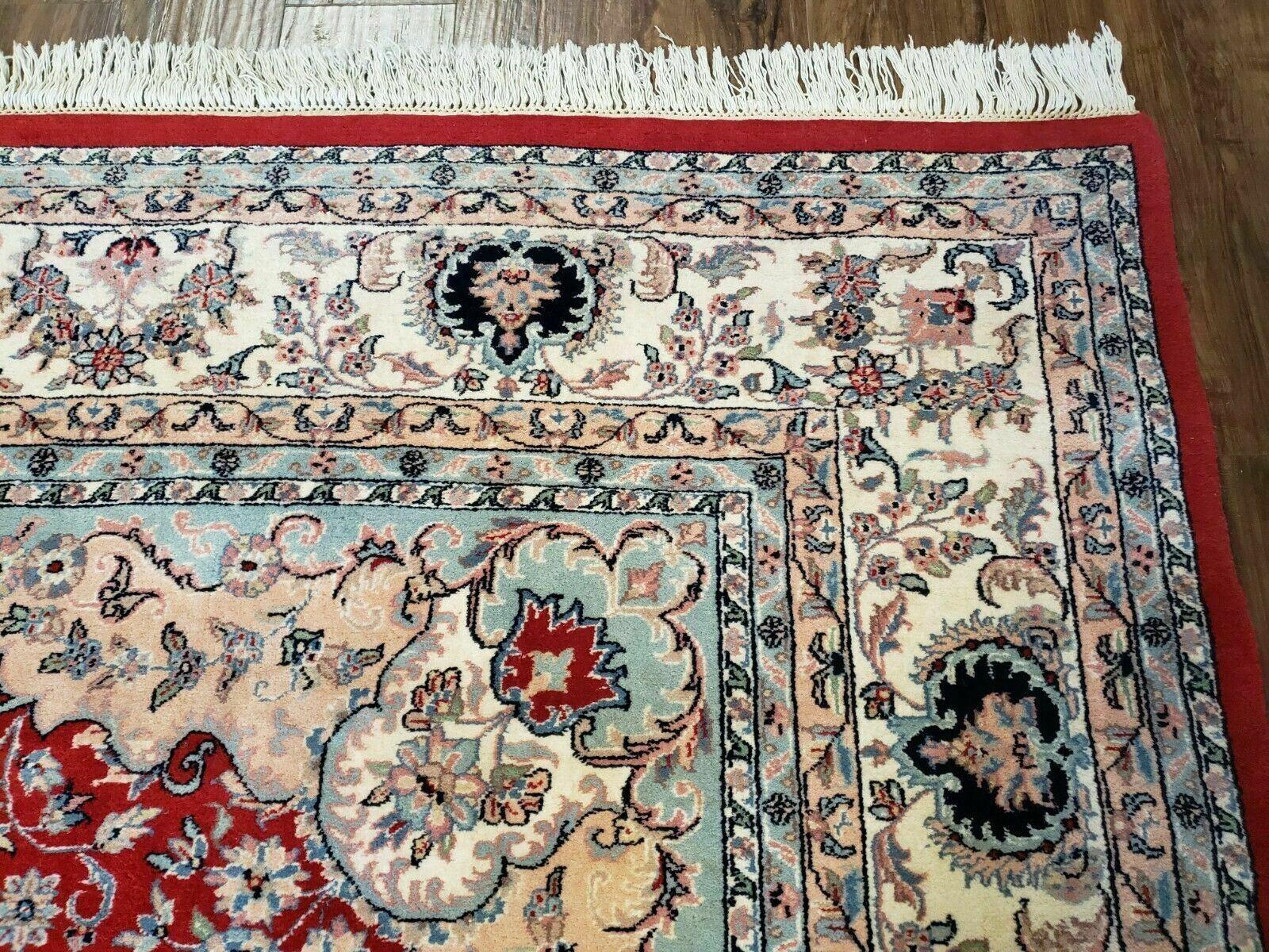 9' X 12' Vintage Handmade India Medallion Wool Rug Vegetable Dyes Nice Red