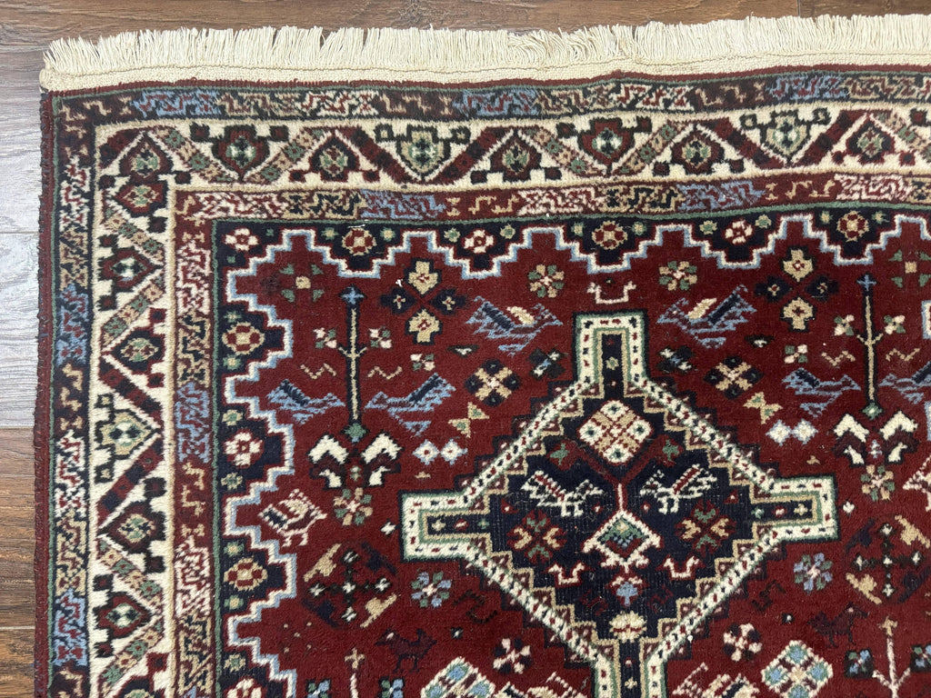 Persian Afshar Rug 4x5 Red Navy Geometric Tribal Wool Carpet