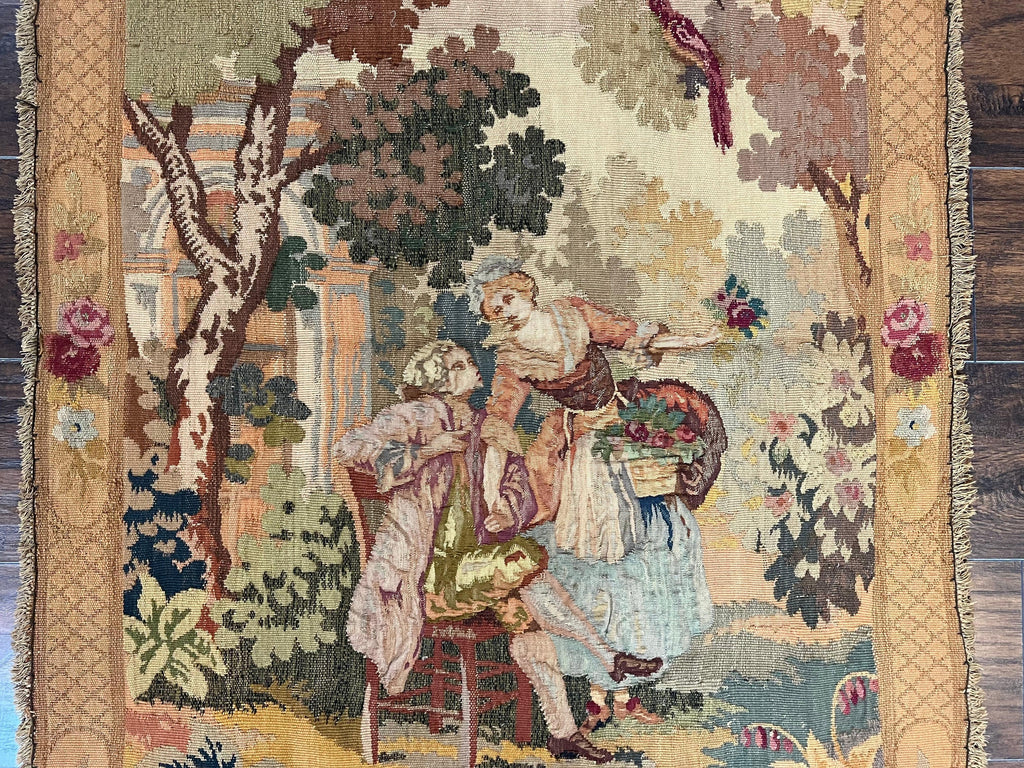 Antique Tapestry 3x4, European French Tapestry, Hand Loomed Victorian Tapestry, Vintage Wool Tapestry 3 x 4 ft