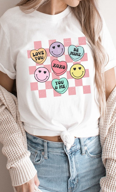 Valentines Heart Candy Checker Graphic Tee T-Shirt