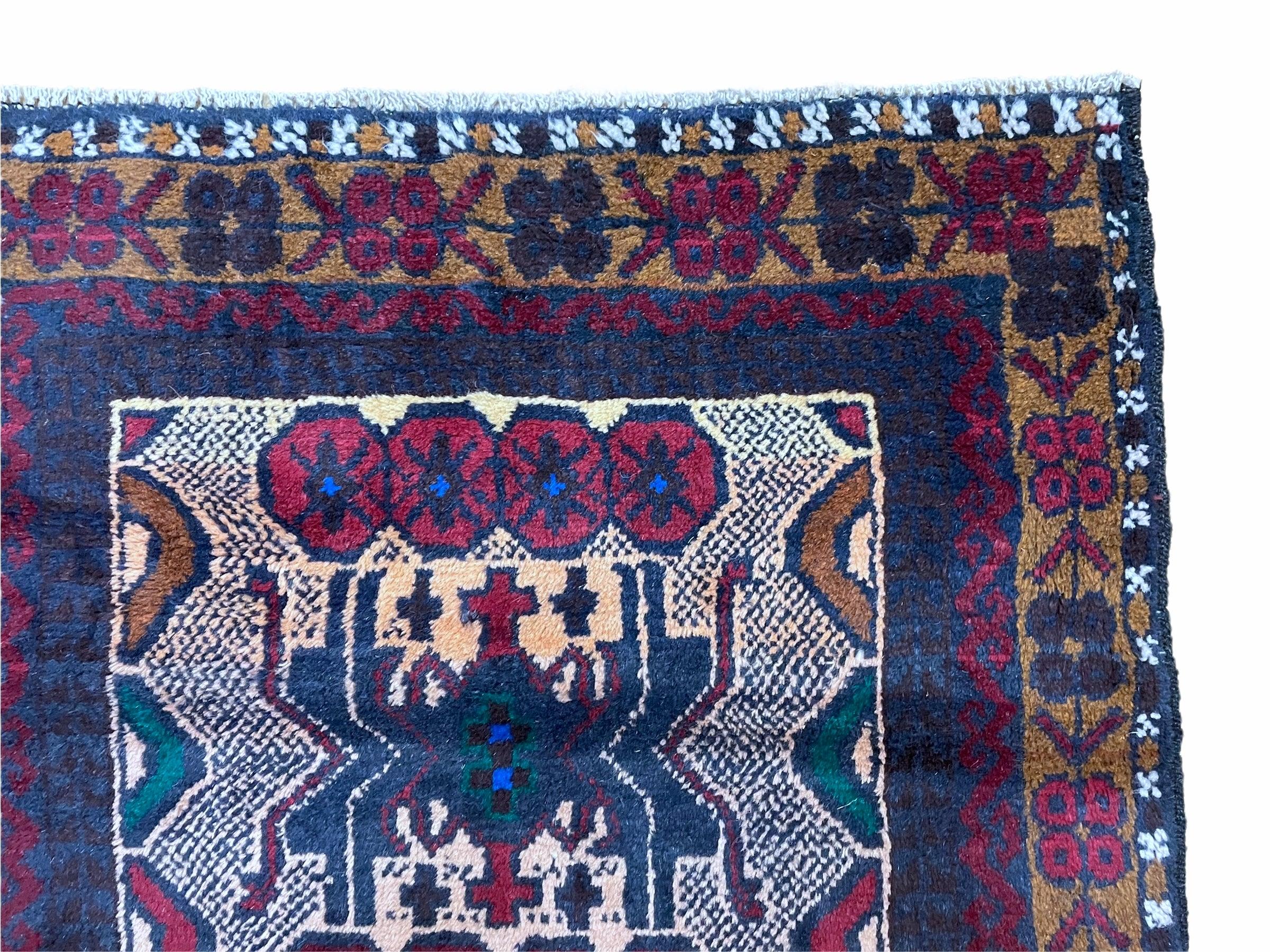 3 X 5 Vintage Handmade Tribal Wool Rug Balouchi Rug Afghan Rug Red Beige Nice