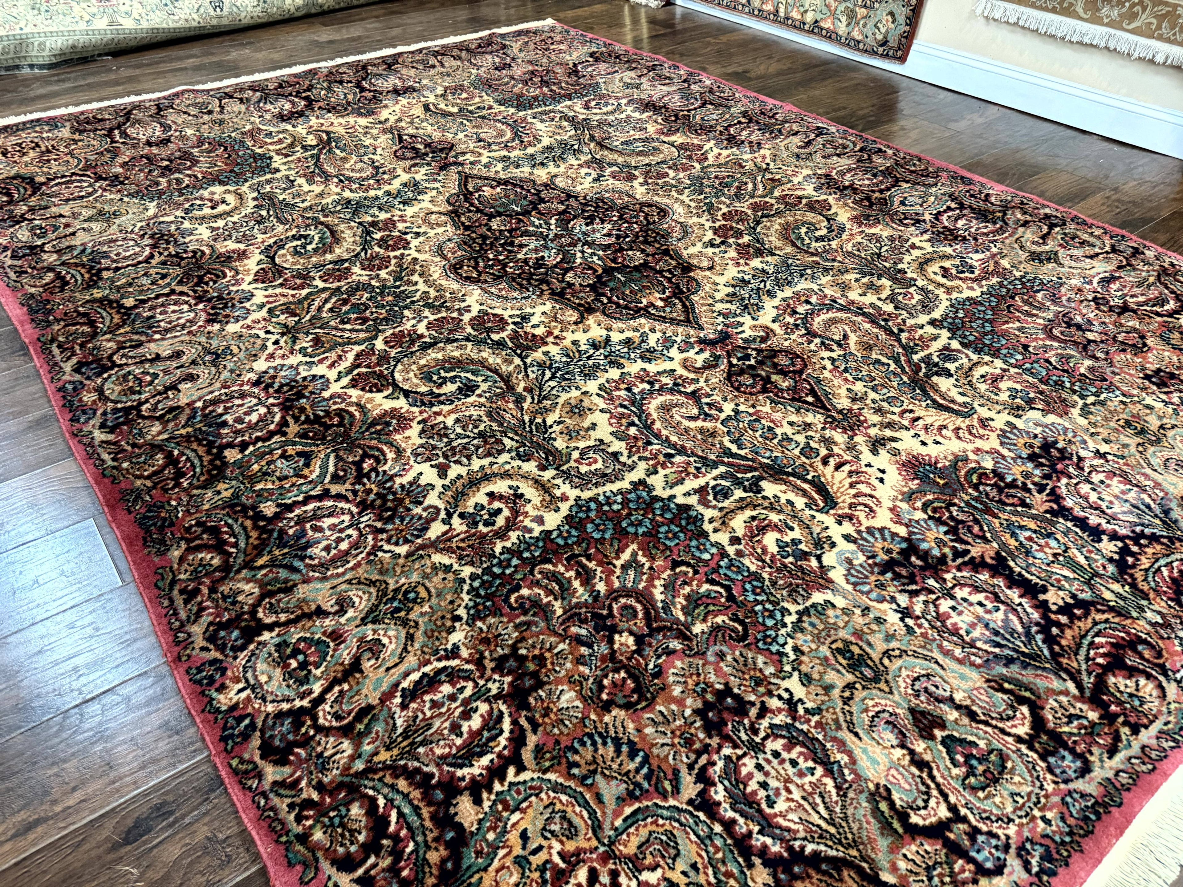 Antique Karastan Kirman Rug 8.8 x 12, Imperial Karastan #1427, Ivory Kirman
