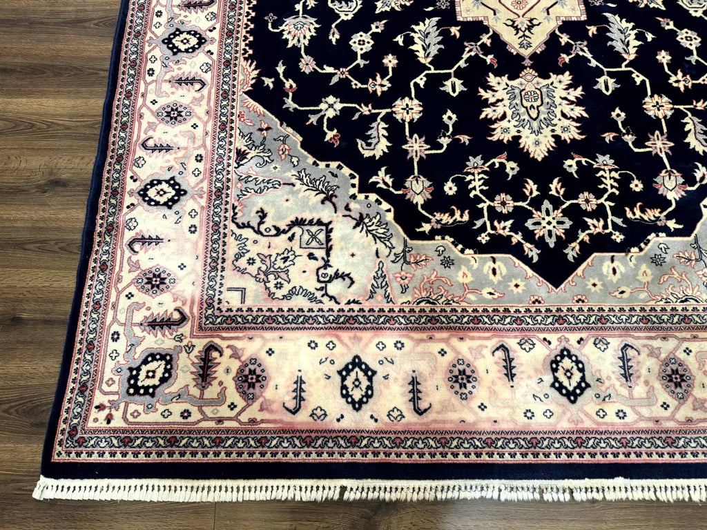 Karastan Rug 8x11 Navy Serapi, Kara Shah Rug, Navy Blue, Vintage Karastan Area Rug Wool Pile Karastan Rug