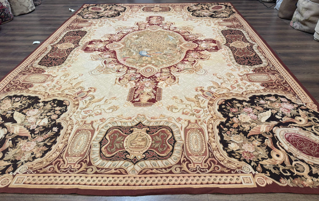 French Aubusson Rug 9x12 - European Design Flatweave Carpet